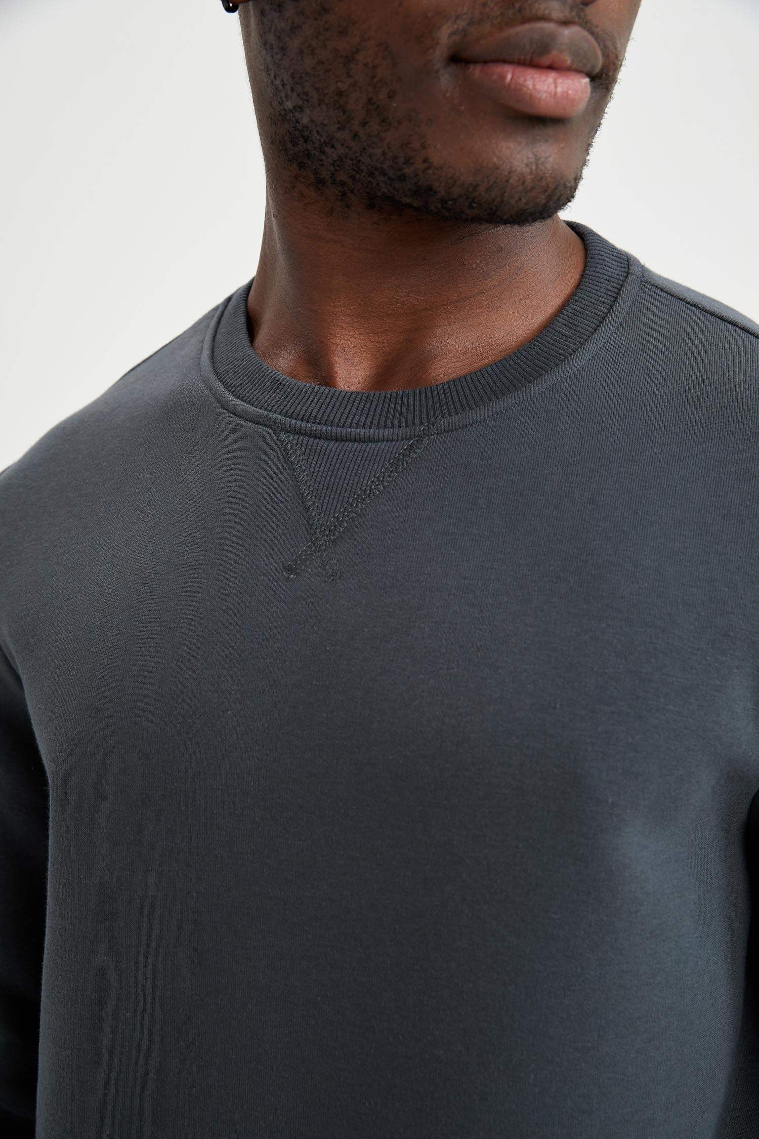 Regular Fit Bisiklet Yaka Basic Pamuklu Sweatshirt