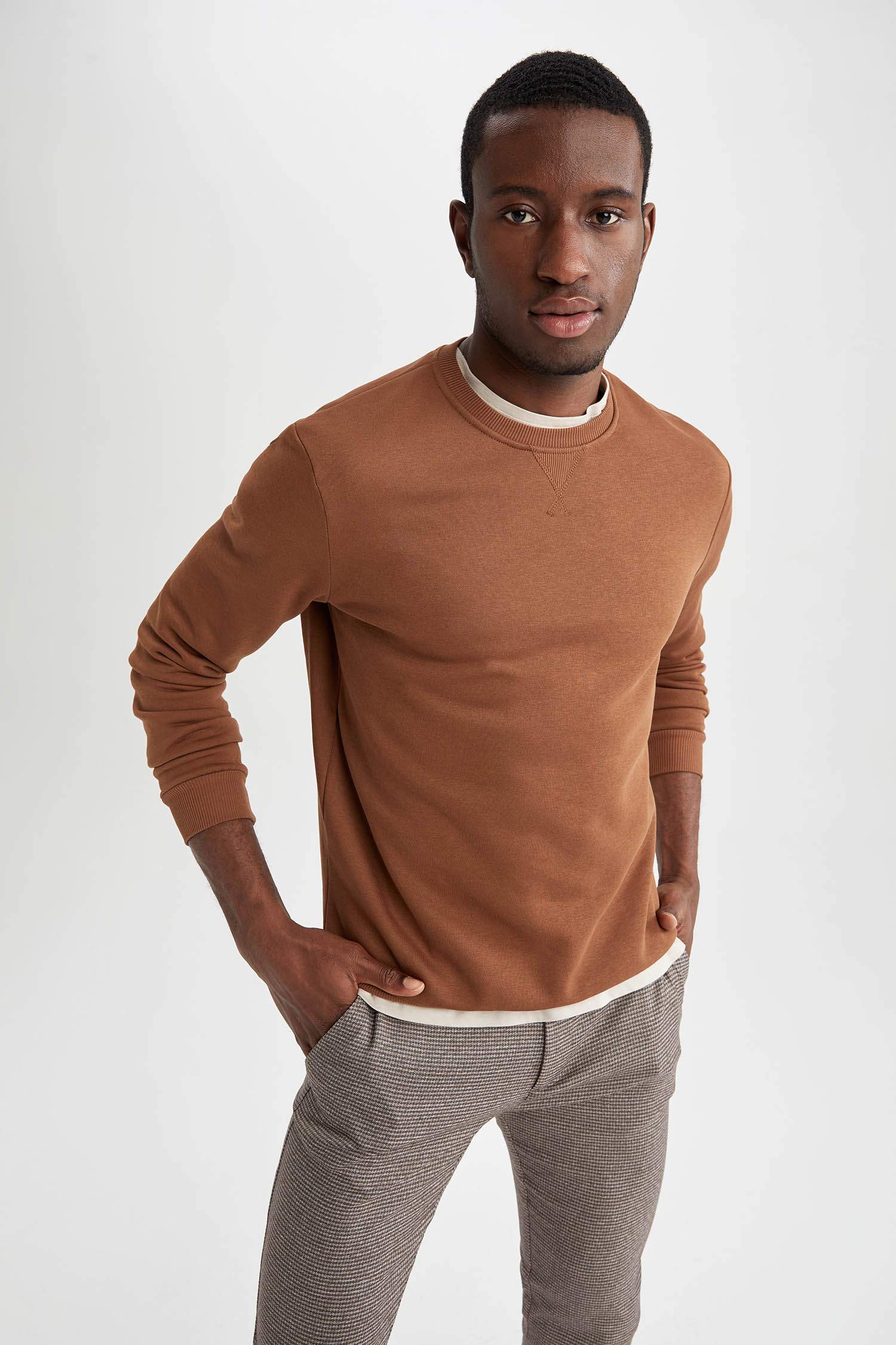 Regular Fit Bisiklet Yaka Basic Pamuklu Sweatshirt