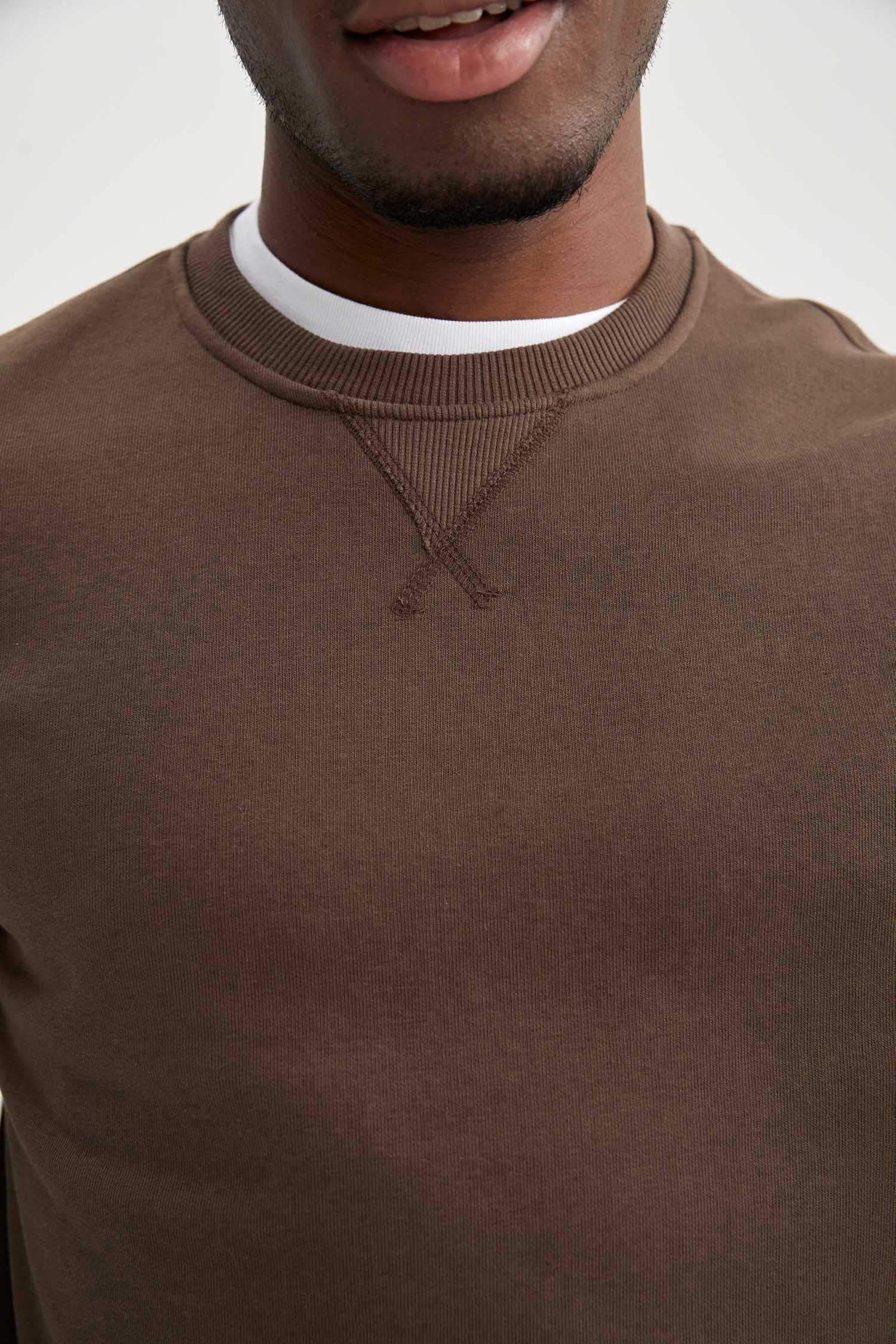 Regular Fit Bisiklet Yaka Basic Pamuklu Sweatshirt