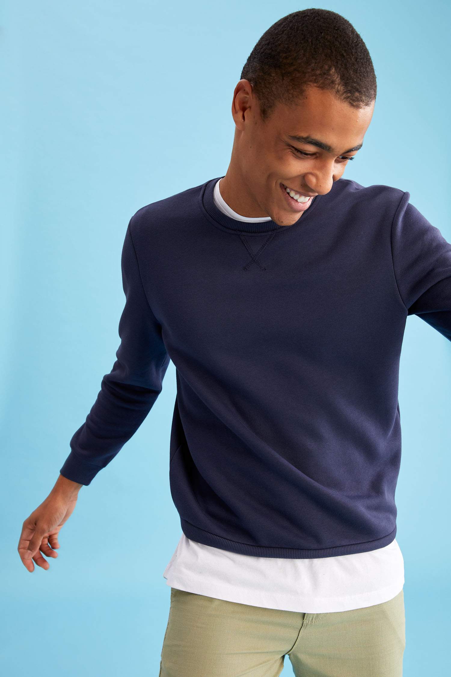 Regular Fit Bisiklet Yaka Basic Pamuklu Sweatshirt