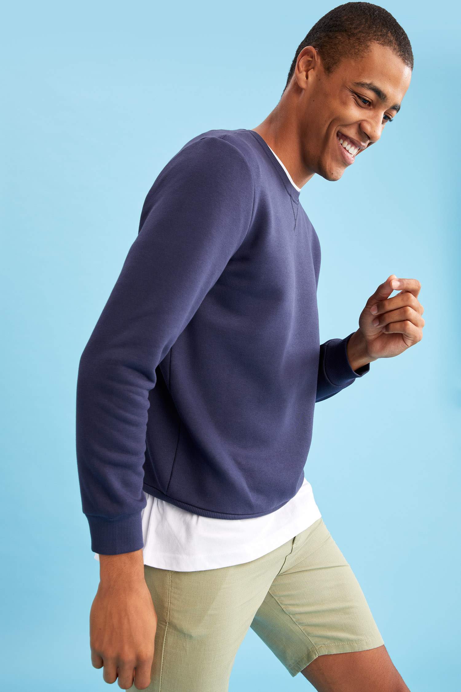 Regular Fit Bisiklet Yaka Basic Pamuklu Sweatshirt
