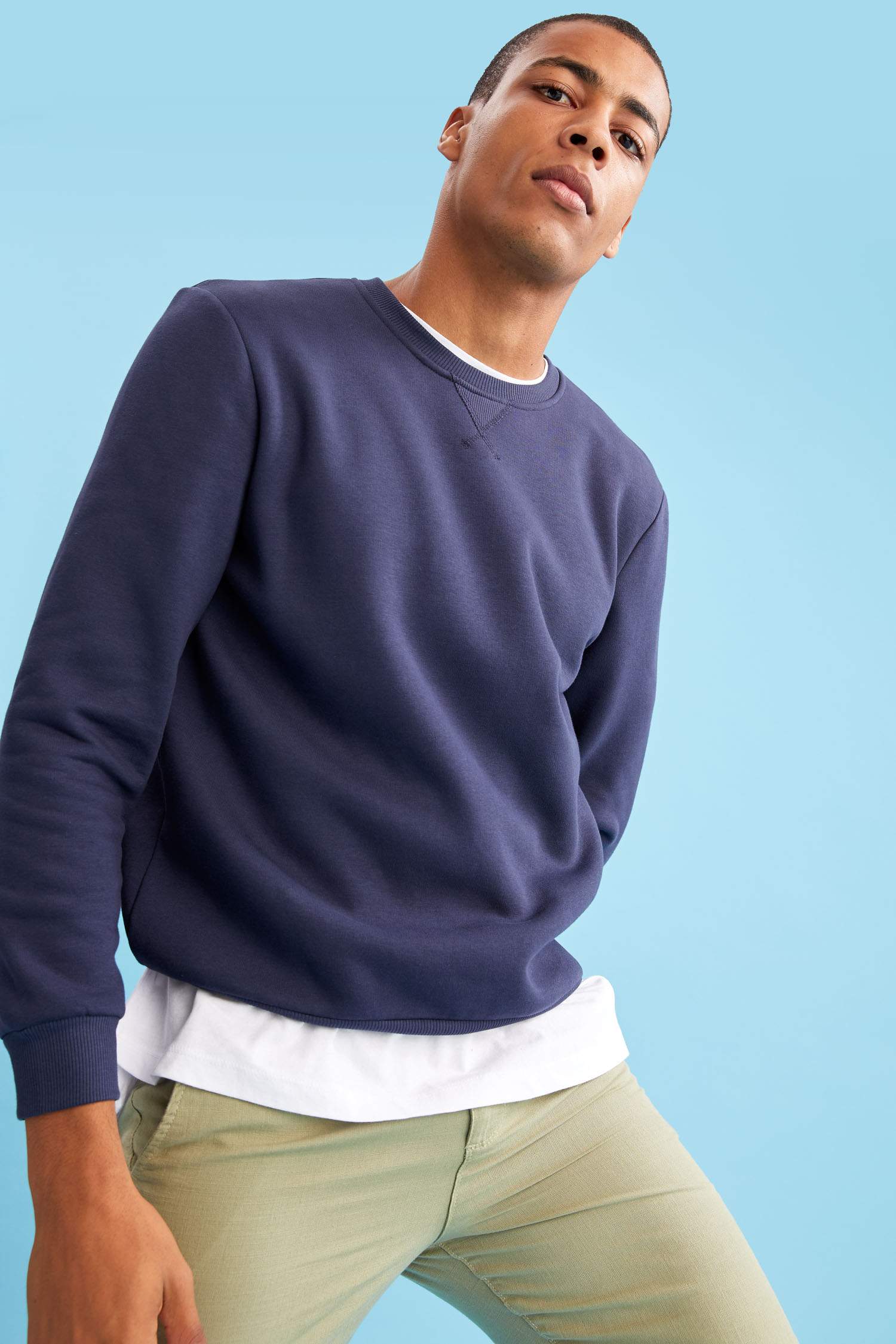 Regular Fit Bisiklet Yaka Basic Pamuklu Sweatshirt