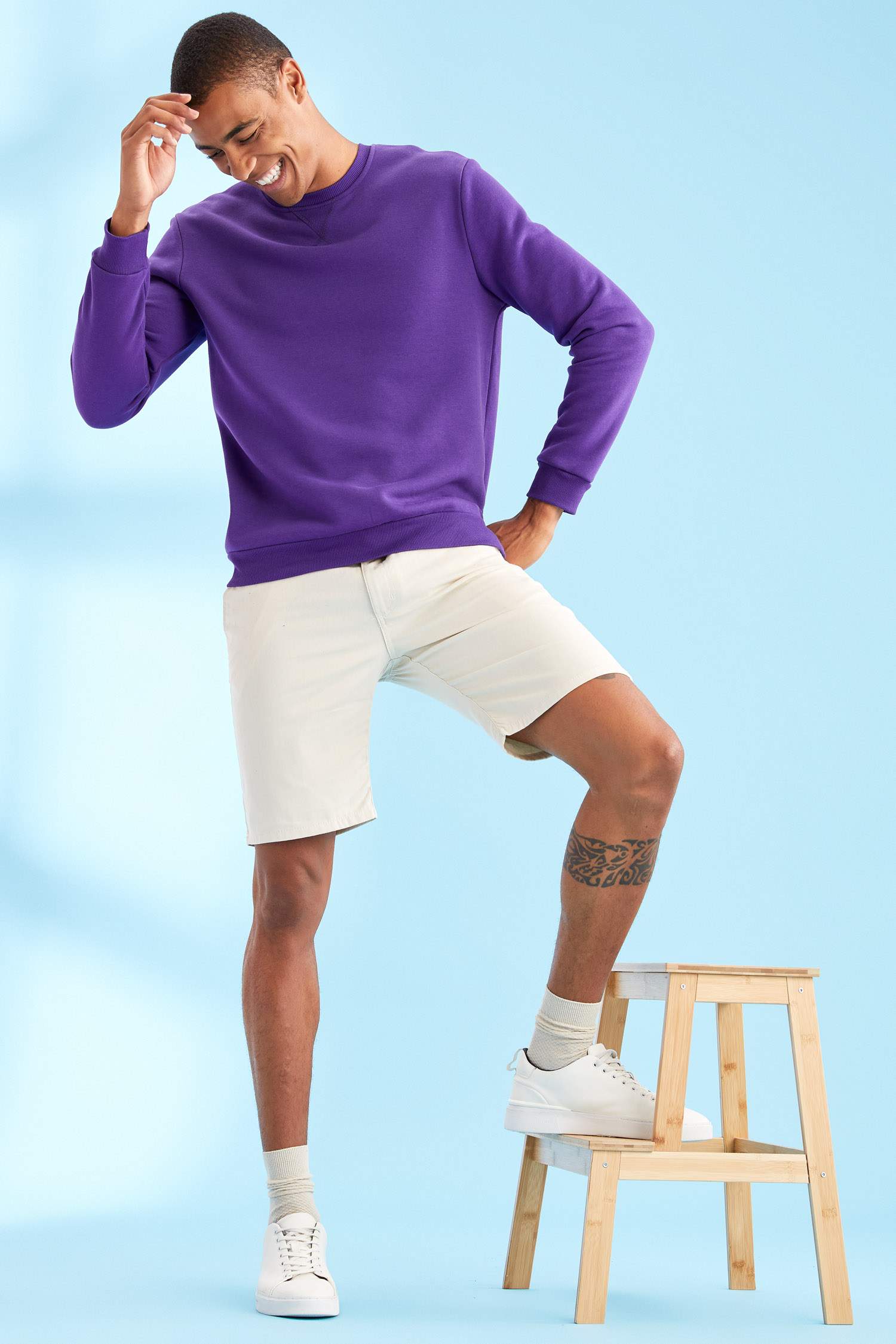 Regular Fit Bisiklet Yaka Basic Pamuklu Sweatshirt