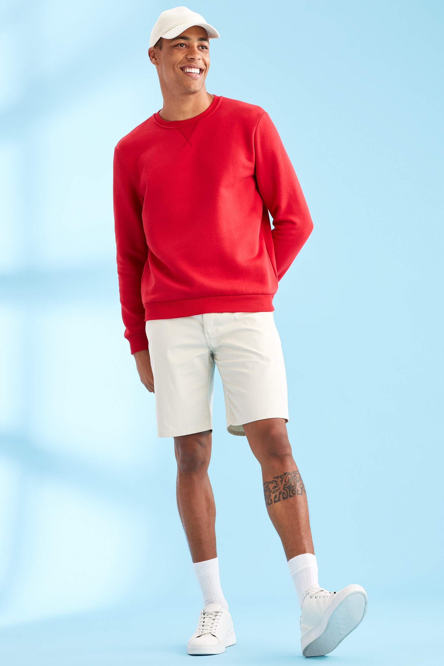 Regular Fit Bisiklet Yaka Basic Pamuklu Sweatshirt