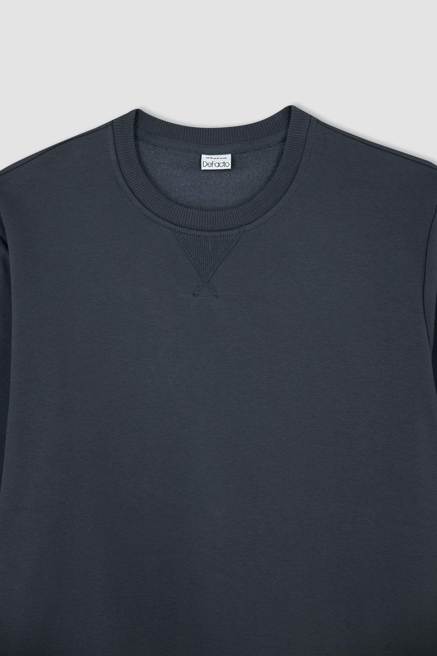 Regular Fit Bisiklet Yaka Basic Pamuklu Sweatshirt