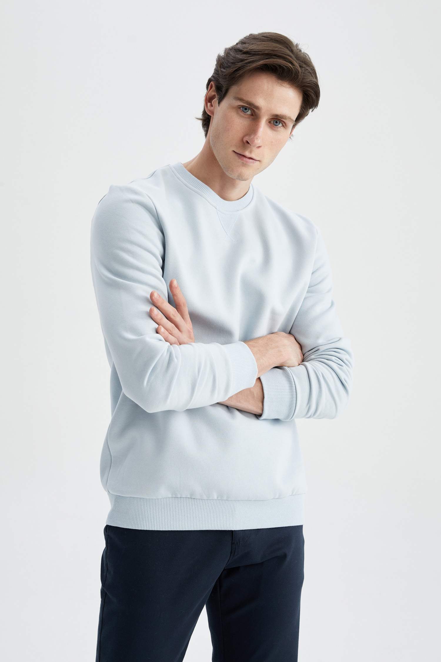 Regular Fit Bisiklet Yaka Basic Pamuklu Sweatshirt
