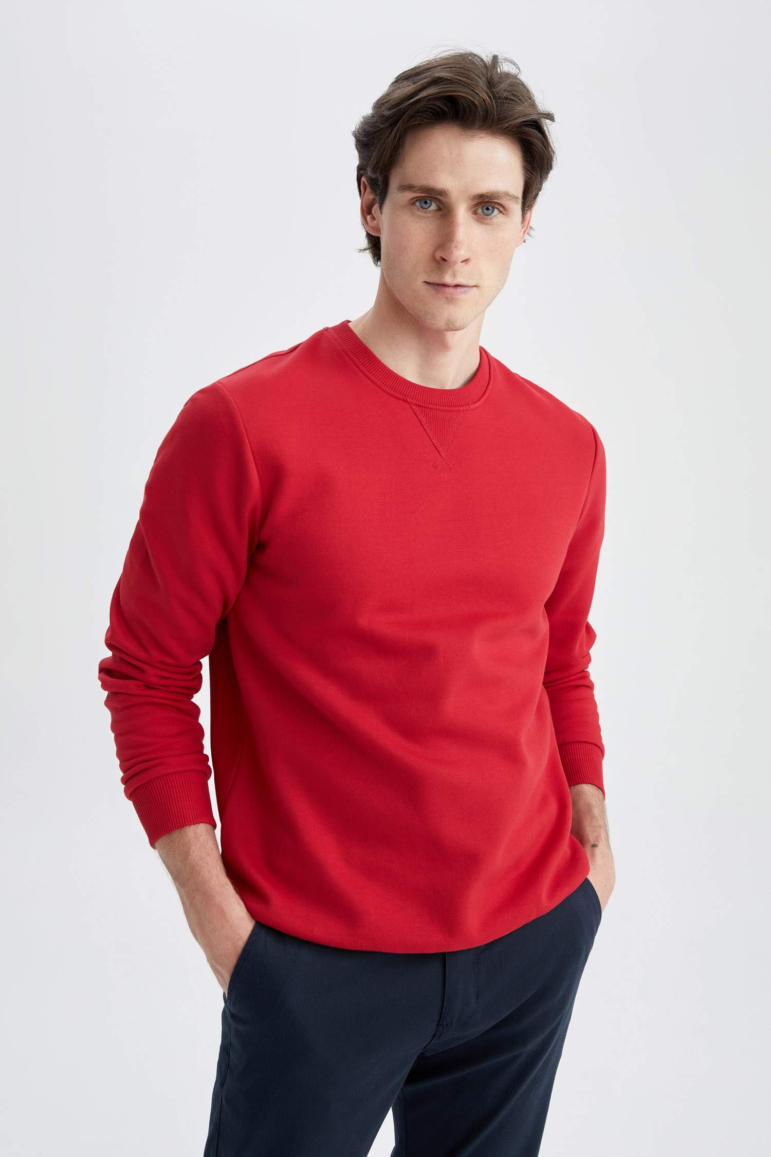 Regular Fit Bisiklet Yaka Basic Pamuklu Sweatshirt