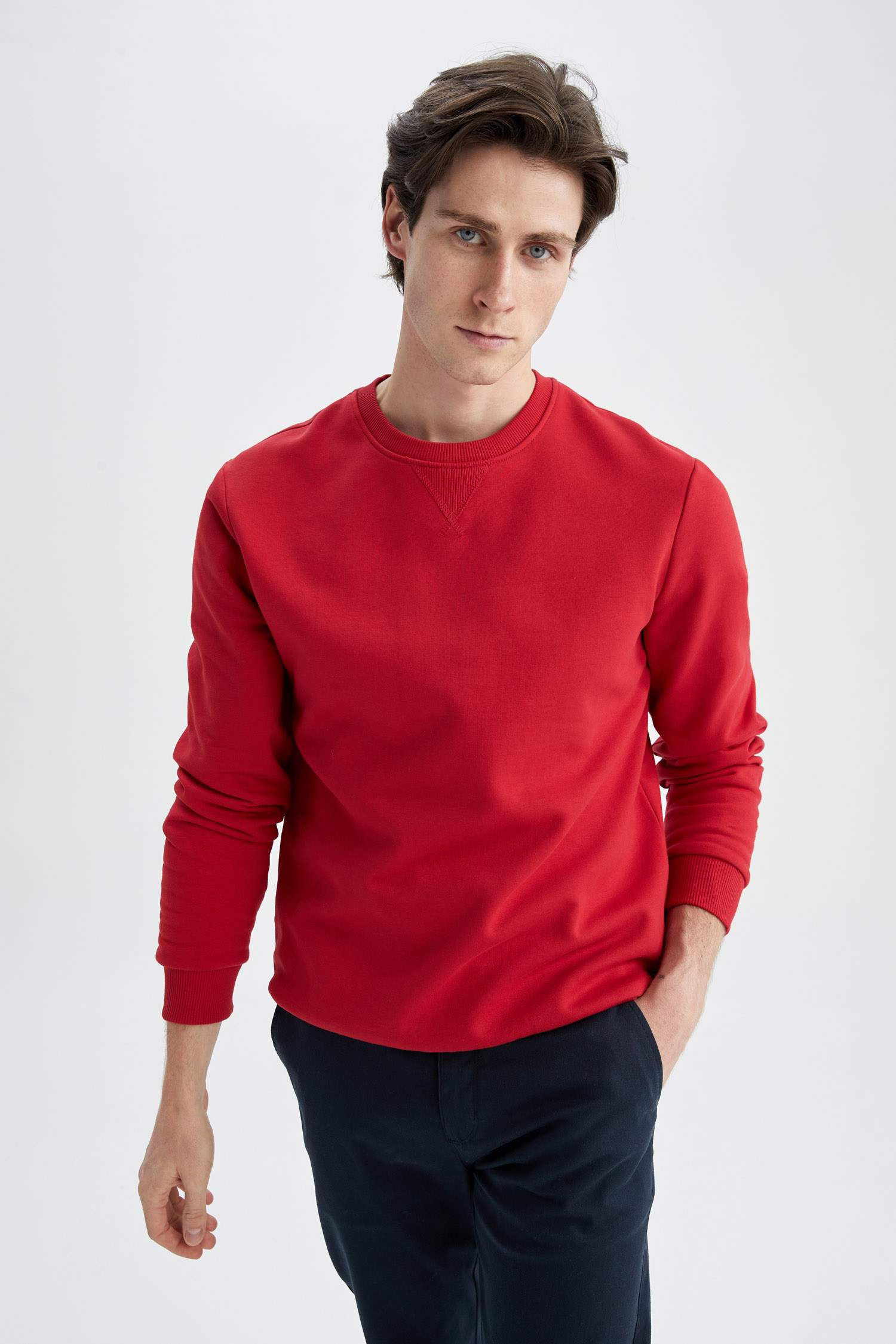Regular Fit Bisiklet Yaka Basic Pamuklu Sweatshirt
