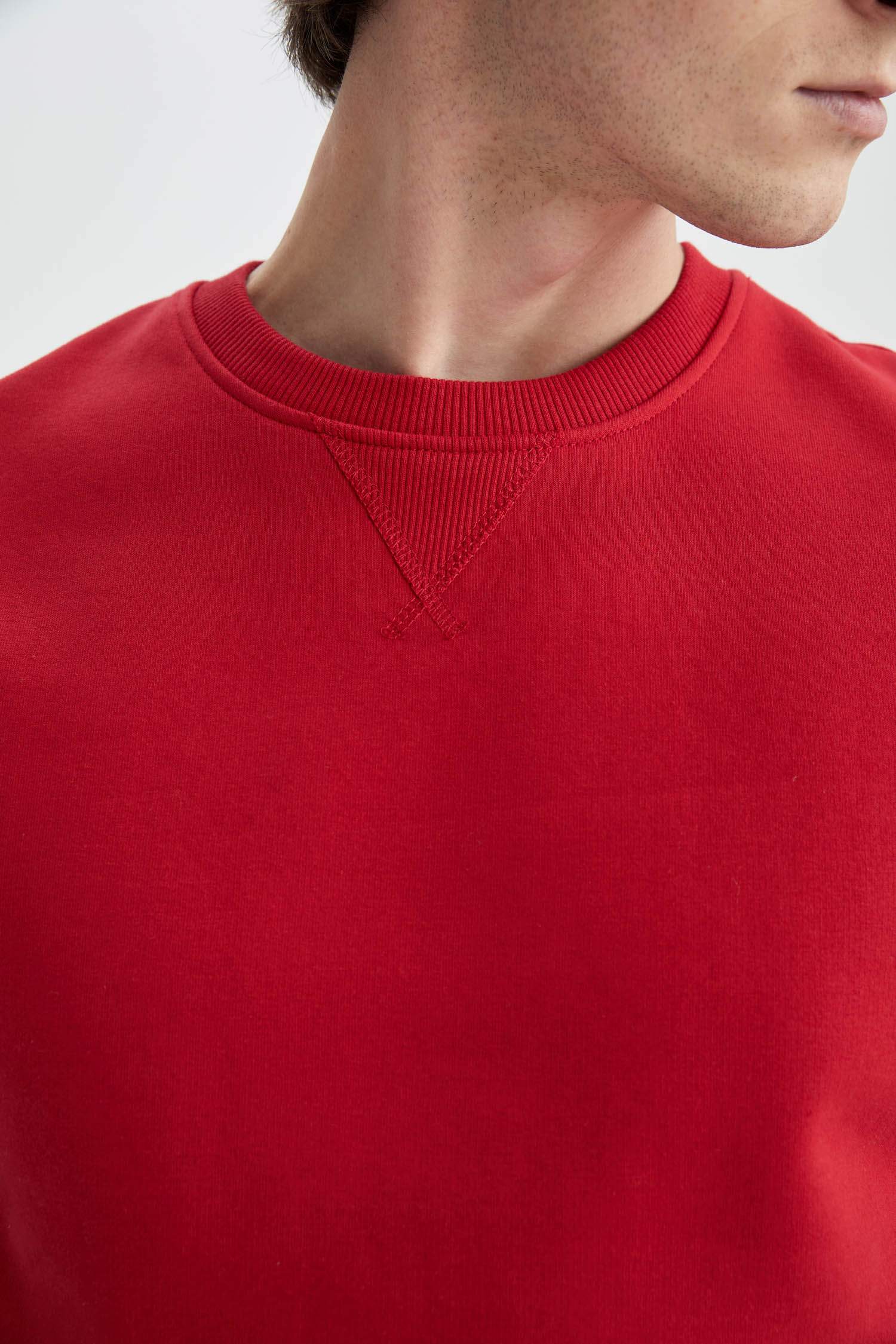 Regular Fit Bisiklet Yaka Basic Pamuklu Sweatshirt