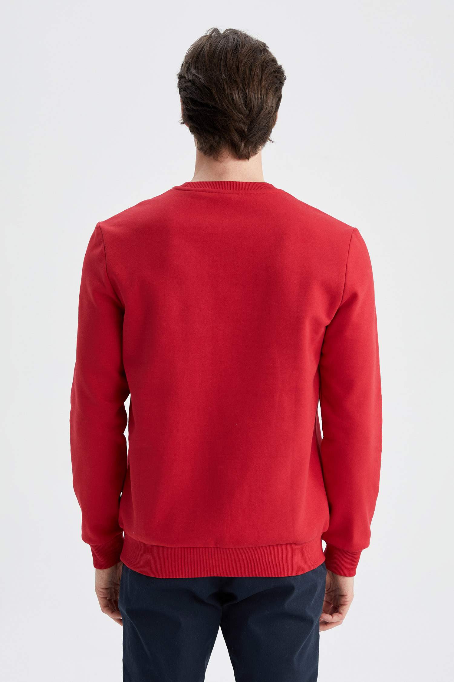 Regular Fit Bisiklet Yaka Basic Pamuklu Sweatshirt
