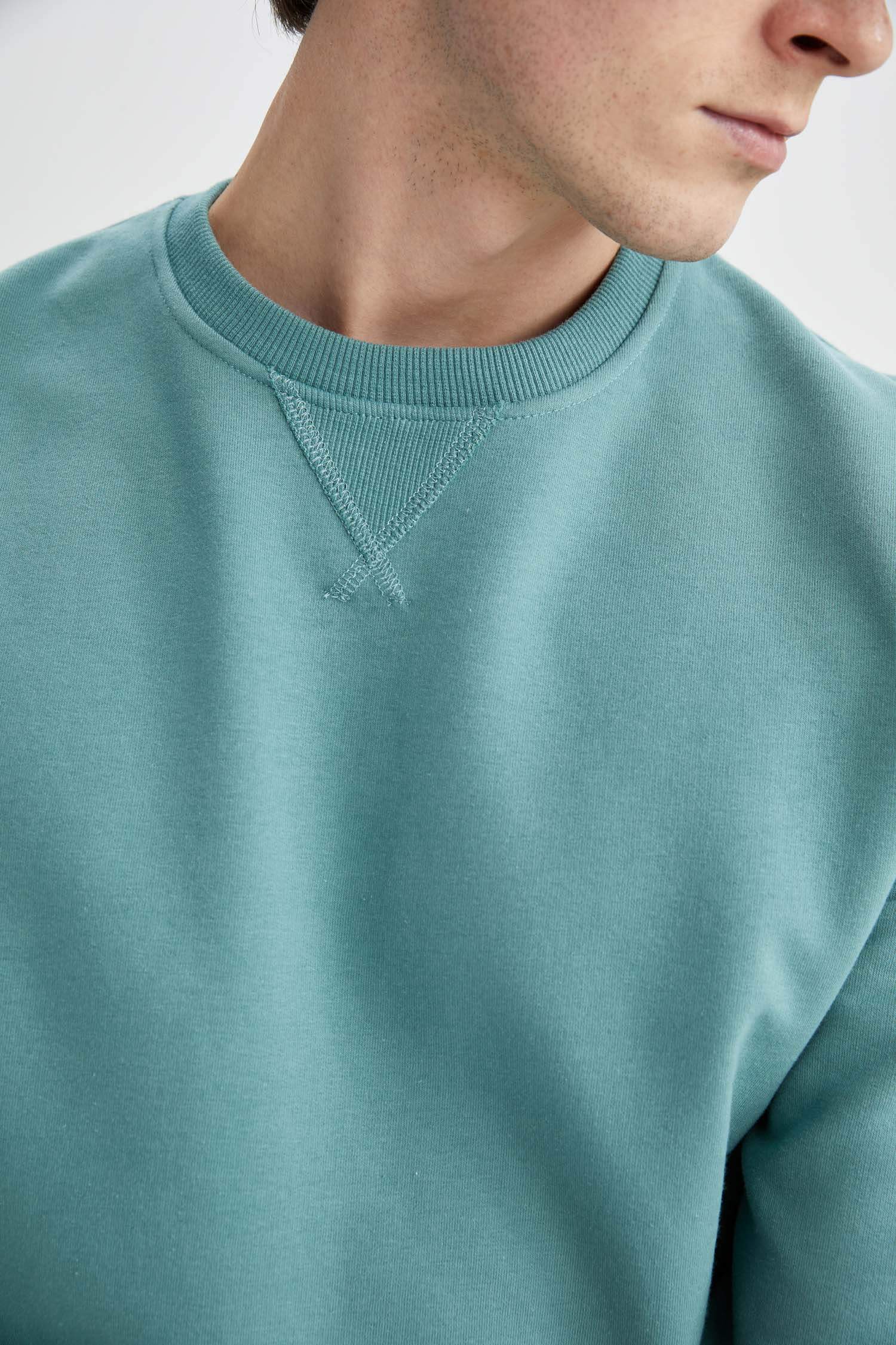 Regular Fit Bisiklet Yaka Basic Pamuklu Sweatshirt
