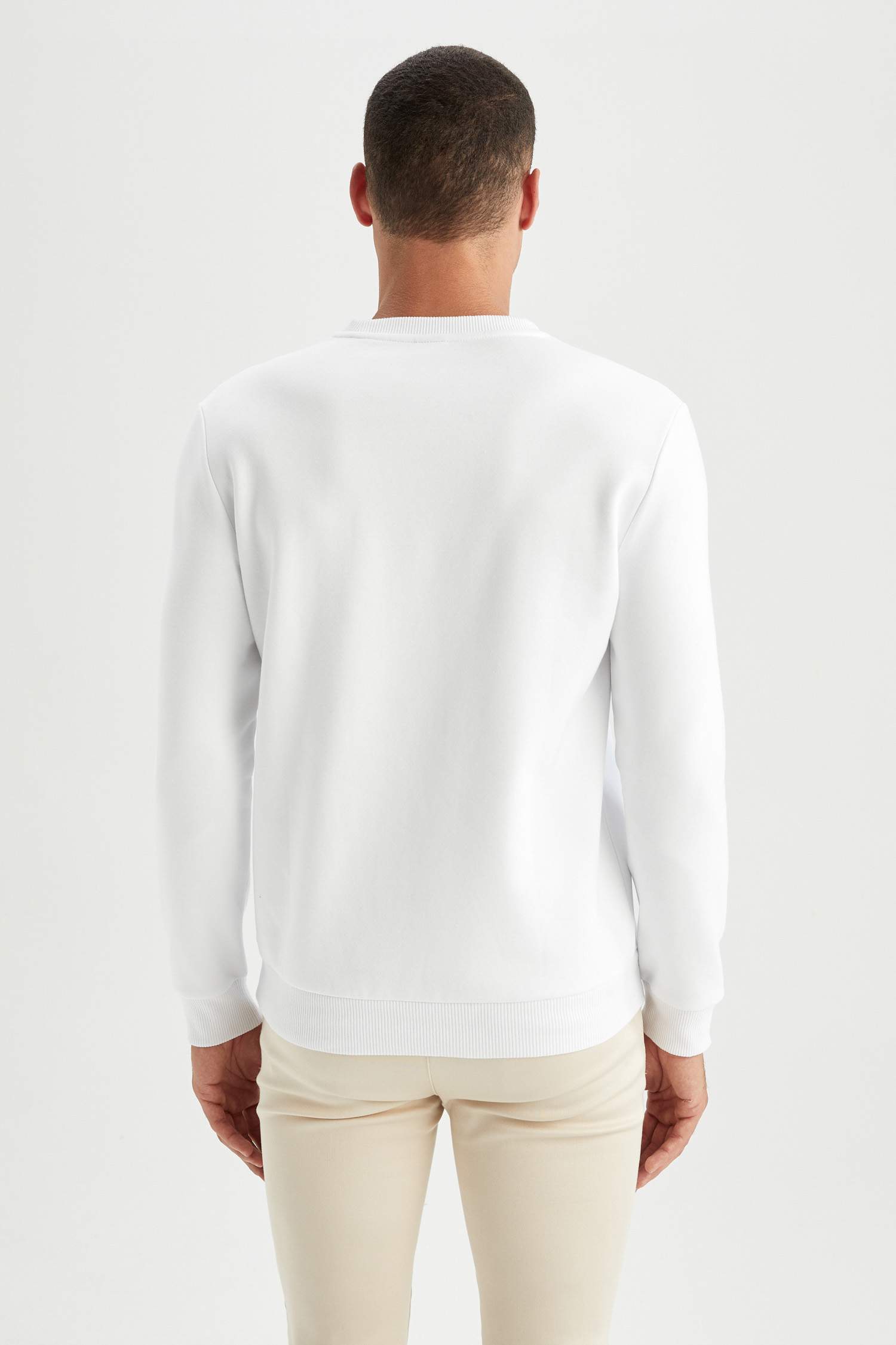 Regular Fit Bisiklet Yaka Basic Pamuklu Sweatshirt