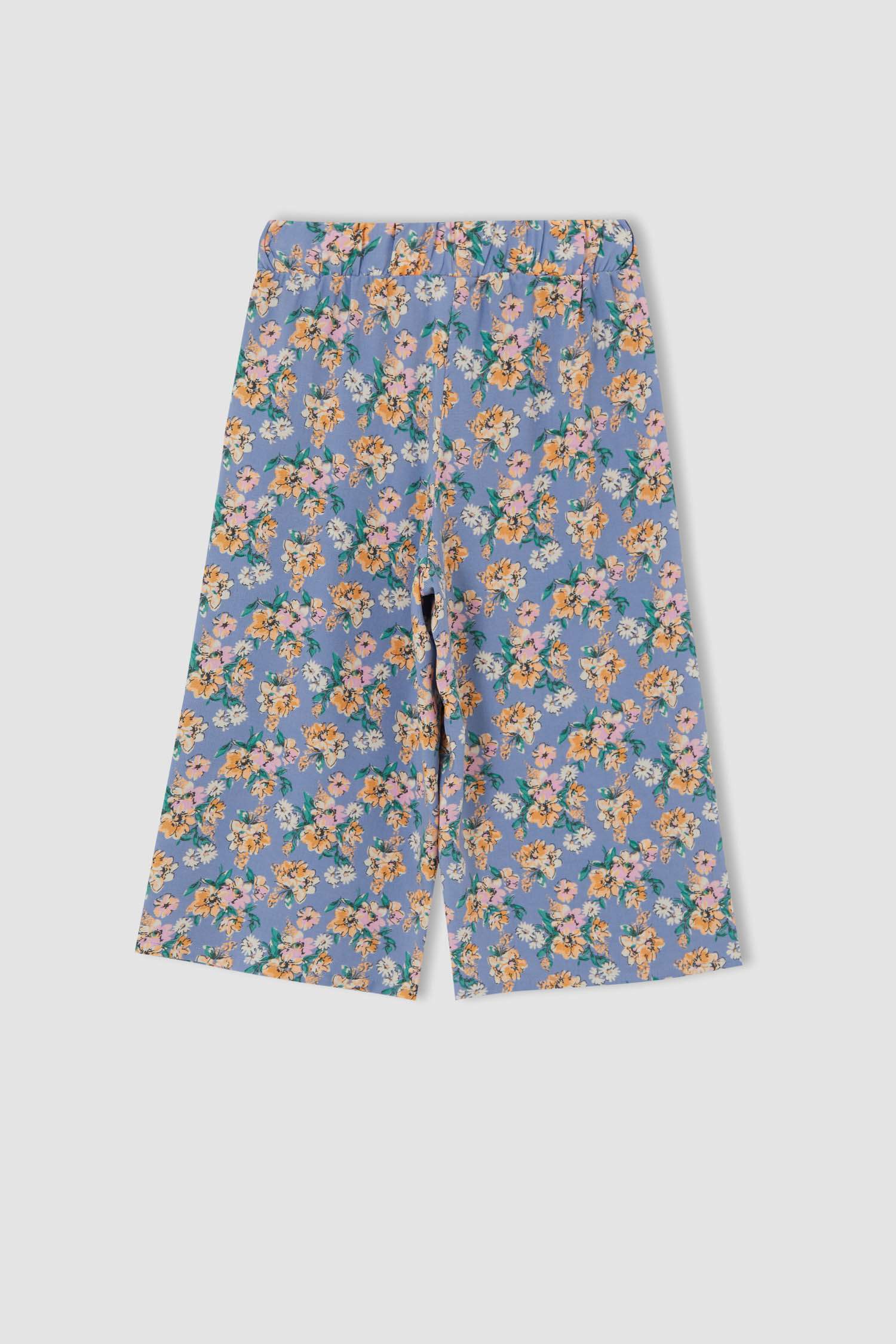 Kız Çocuk Culotte Çiçek Desenli Kapri Boy Pantolon