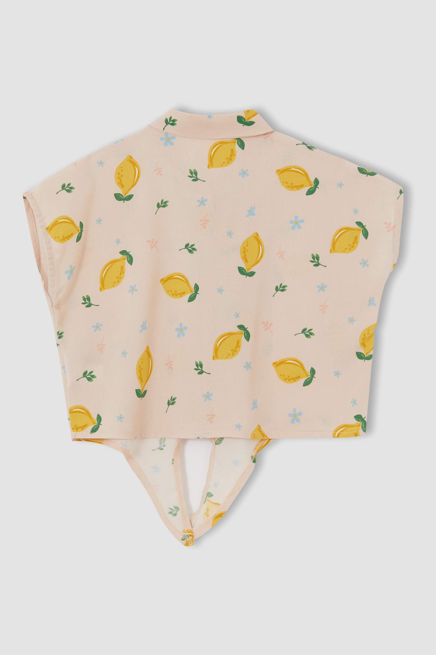 Kız Çocuk Limon Desenli Bağlama Detaylı Kısa Kollu Crop Gömlek
