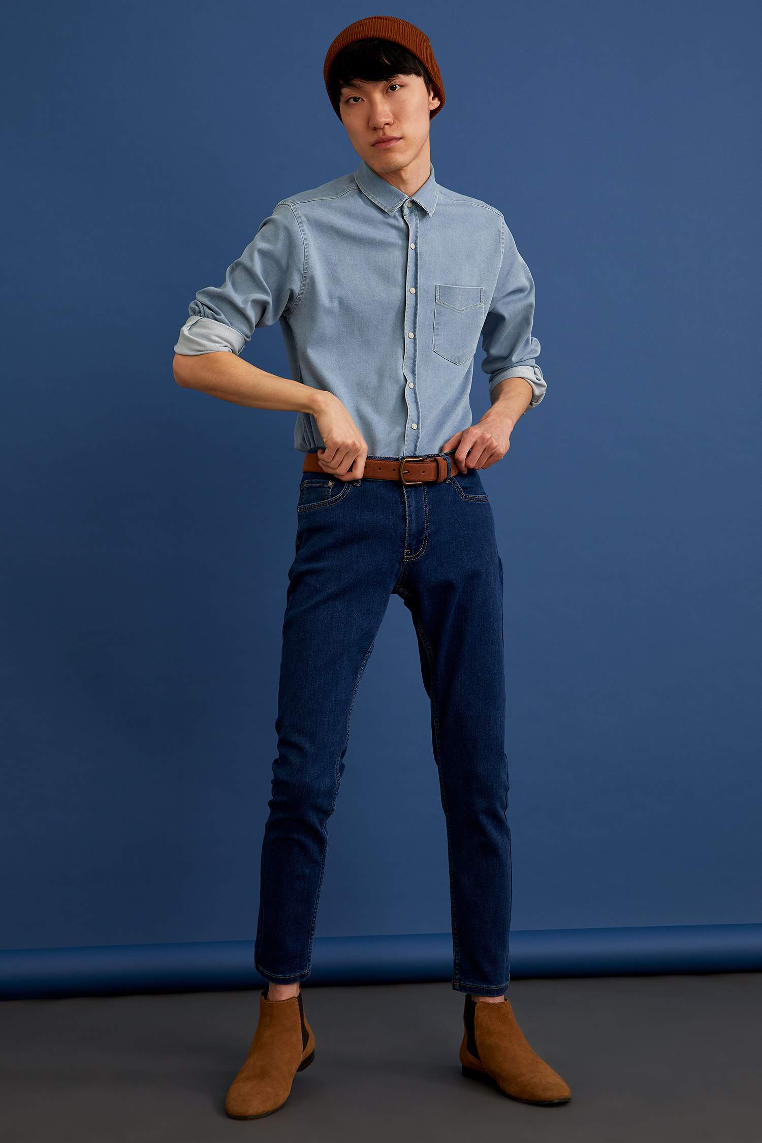 Uzun Kollu Slim Fit Yumuşak Kumaş Jean Gömlek