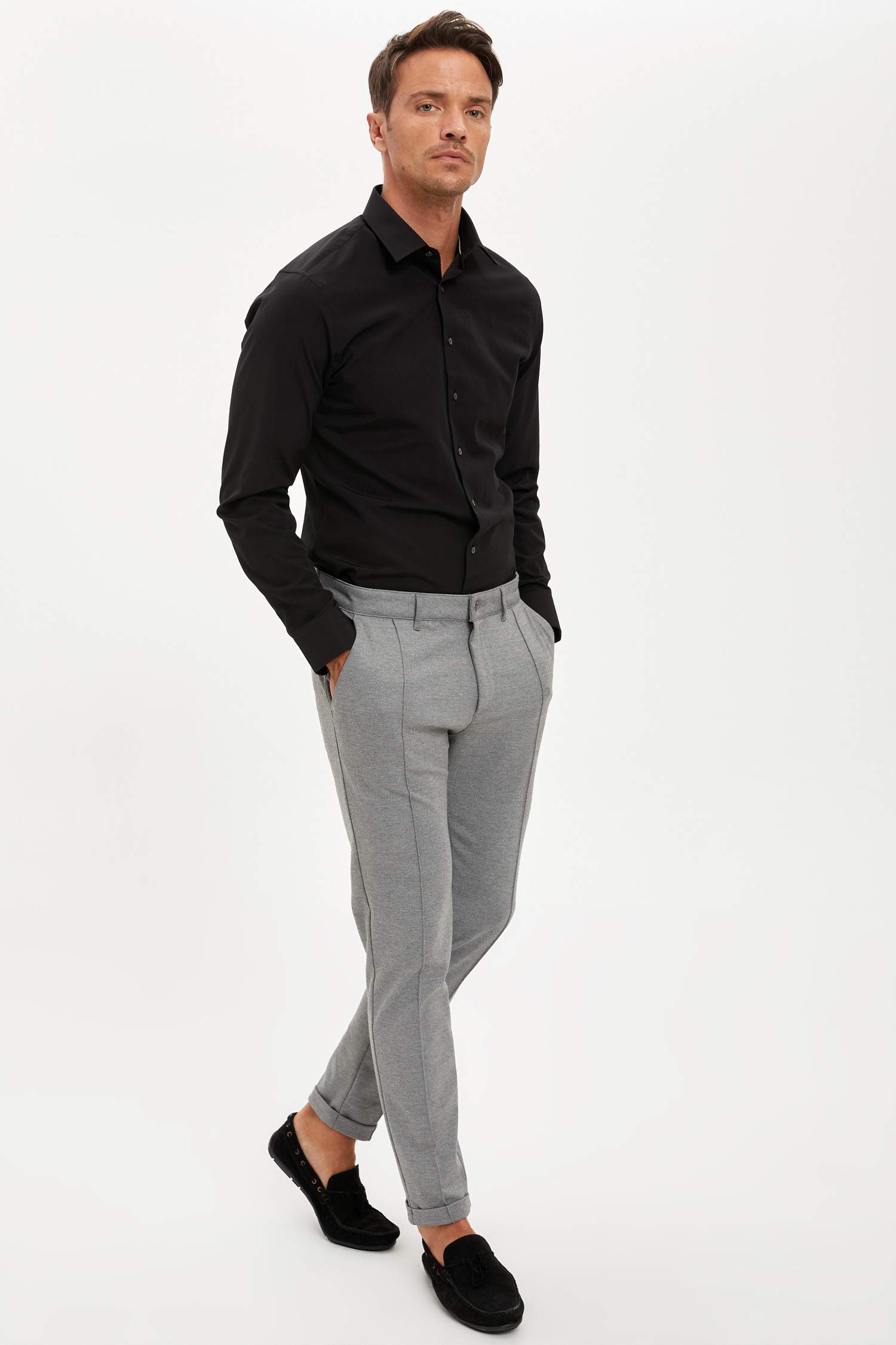 Poplin Slim Fit Polo Yaka Uzun Kollu Gömlek