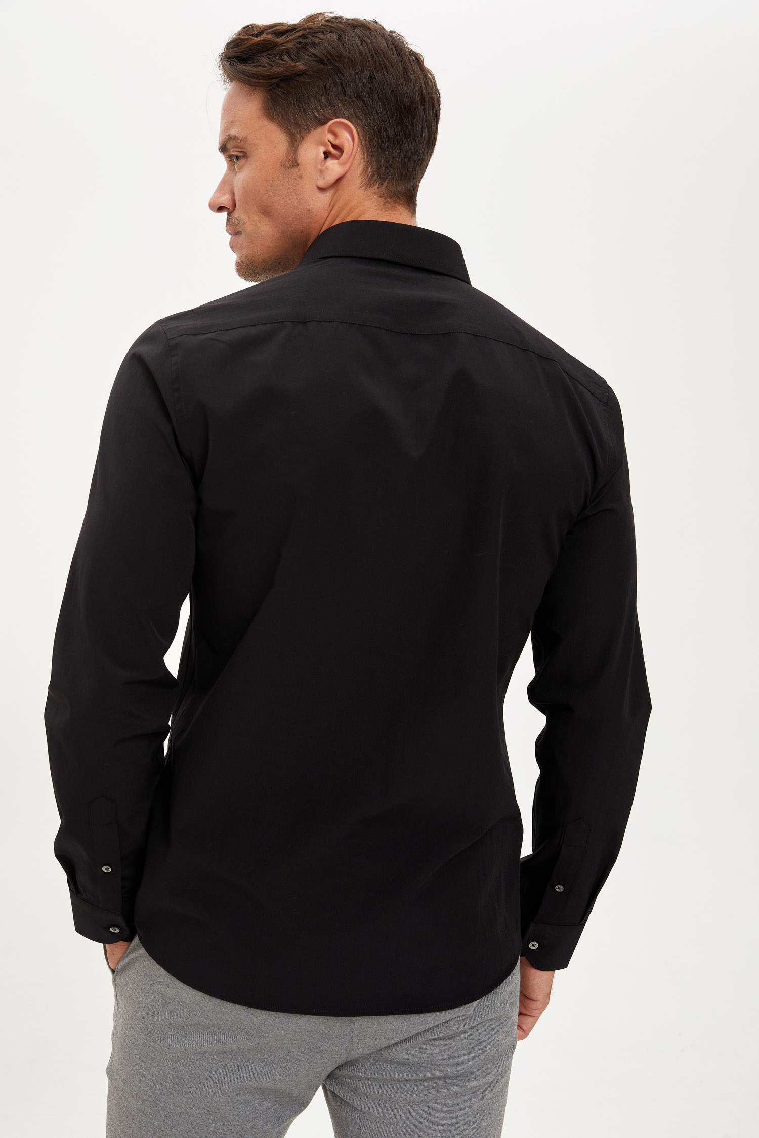 Poplin Slim Fit Polo Yaka Uzun Kollu Gömlek