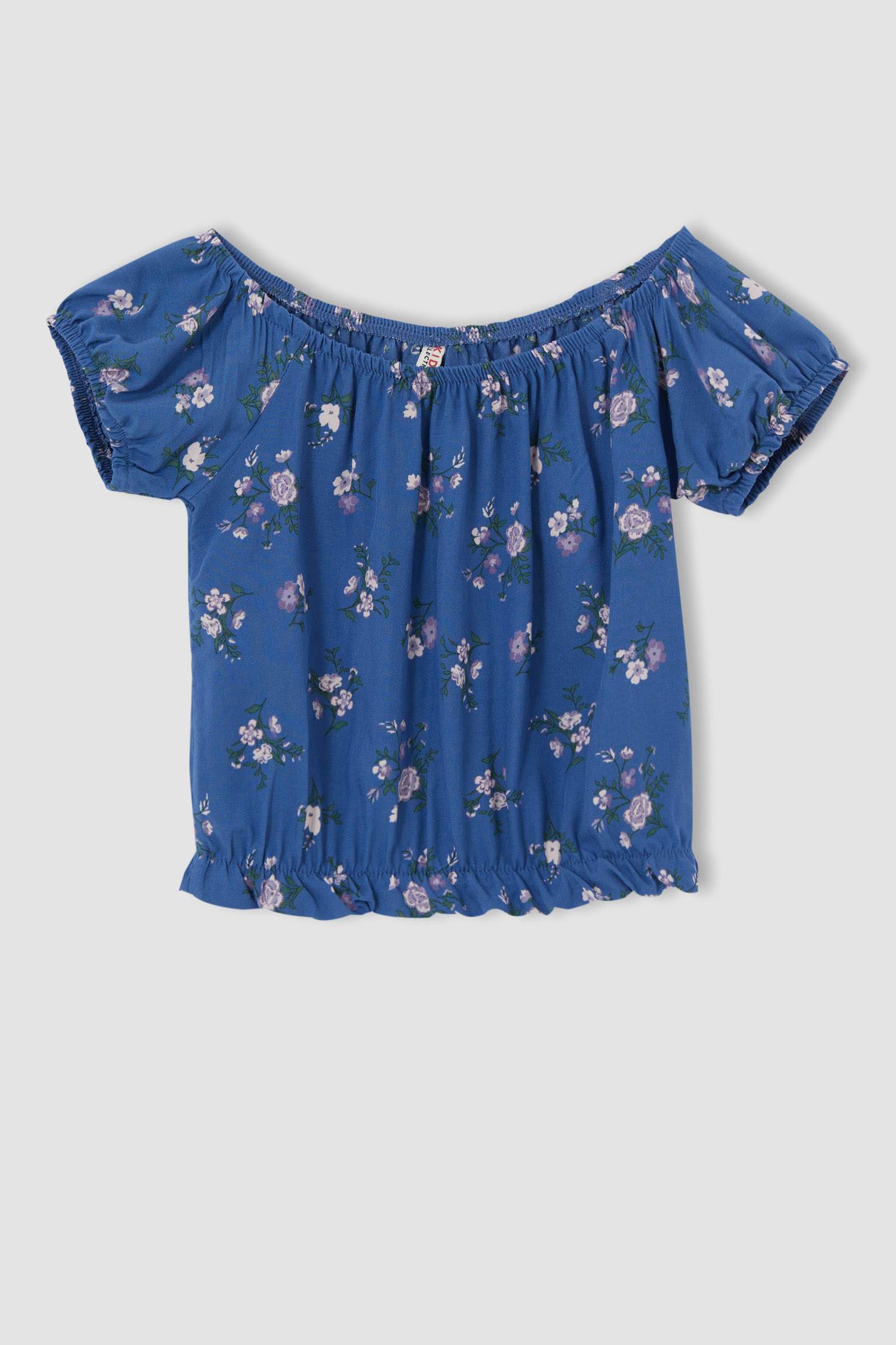 Kız Çocuk Çiçek Desenli Kısa Kollu Crop Bluz