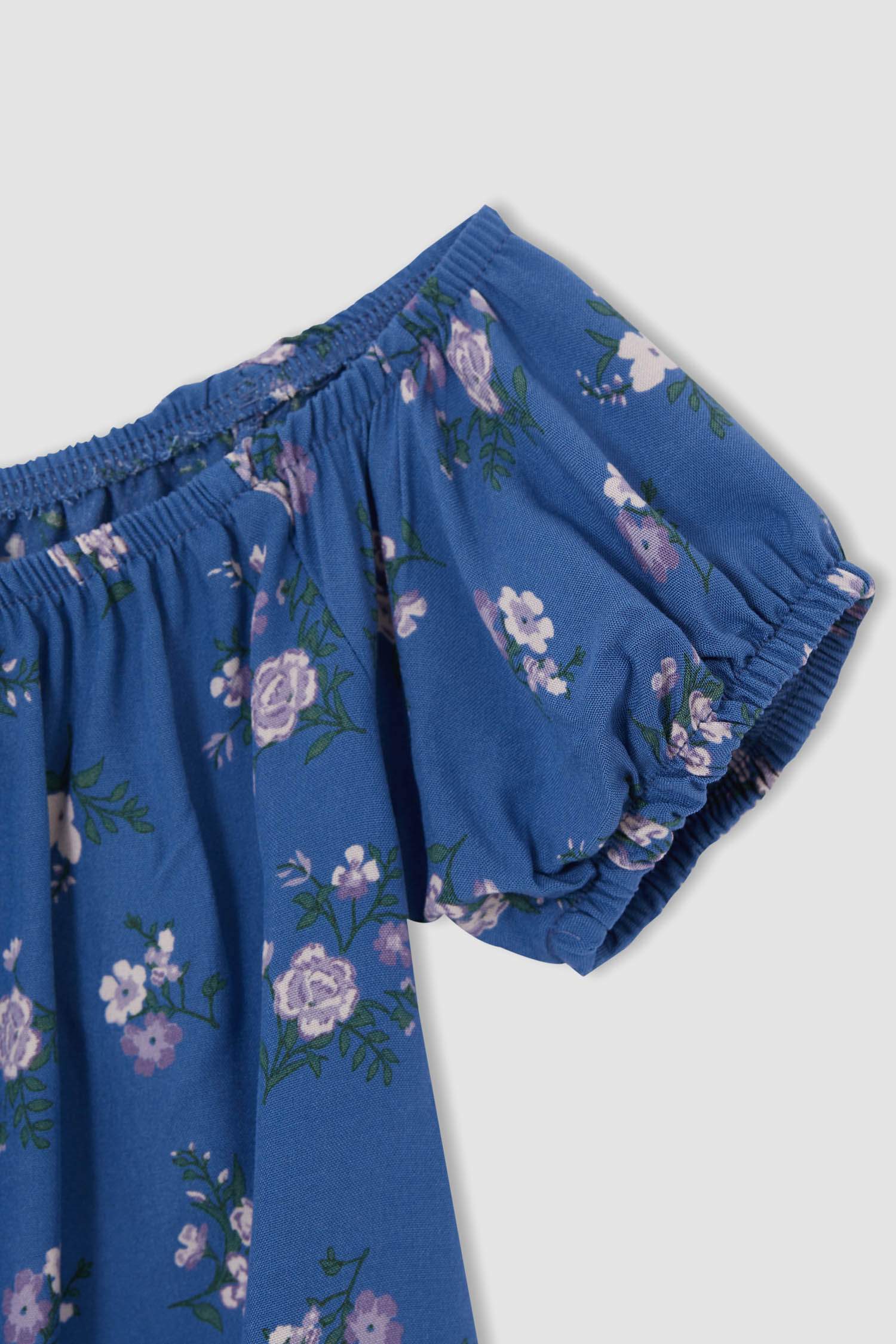 Kız Çocuk Çiçek Desenli Kısa Kollu Crop Bluz