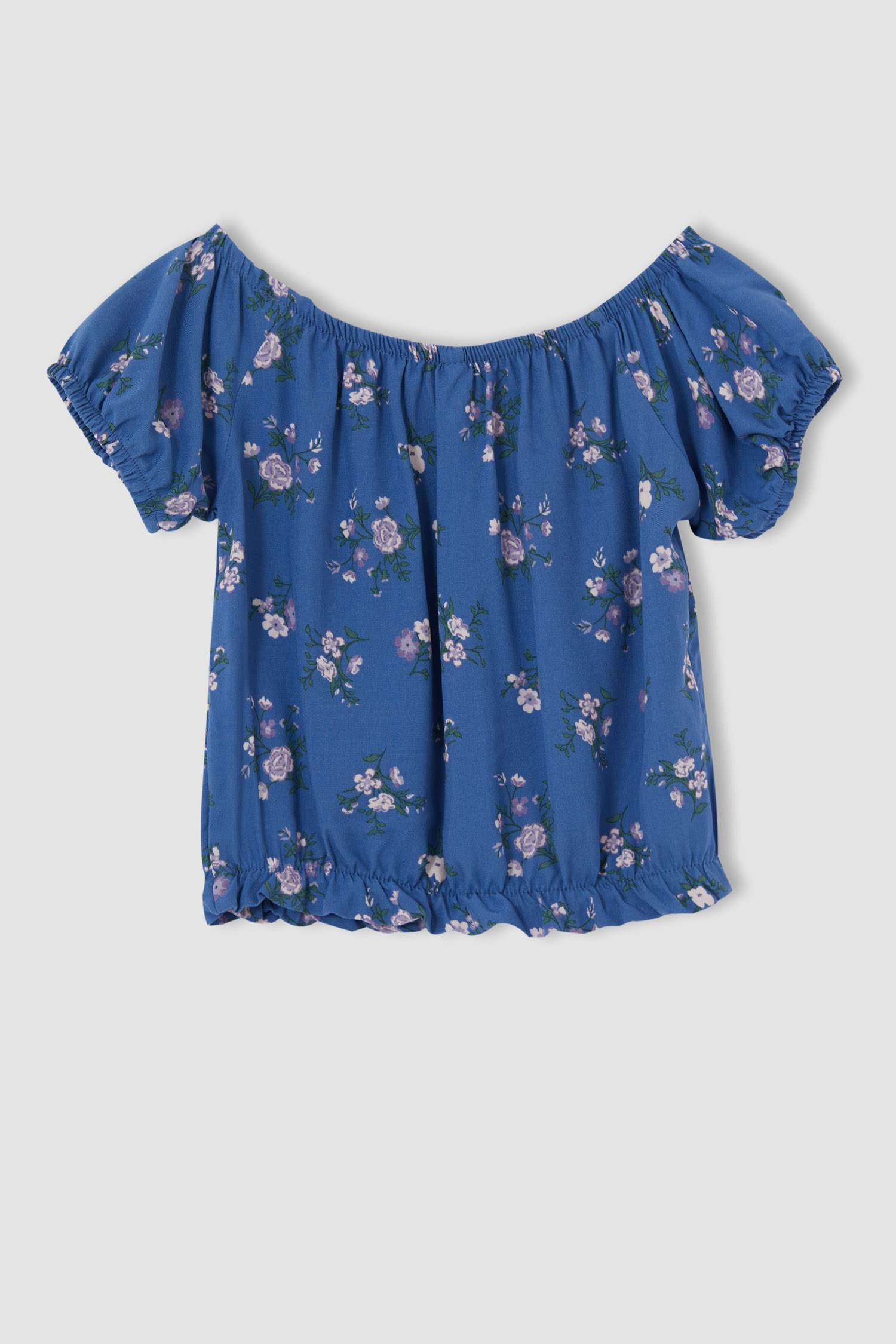 Kız Çocuk Çiçek Desenli Kısa Kollu Crop Bluz
