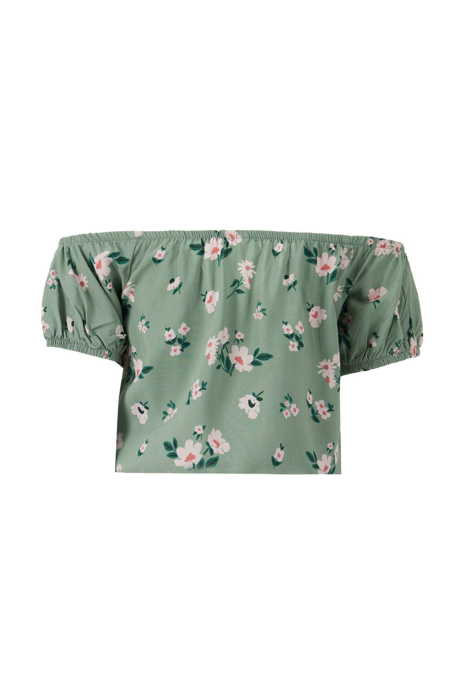 Kız Çocuk Çiçek Desenli Kısa Kollu Crop Bluz
