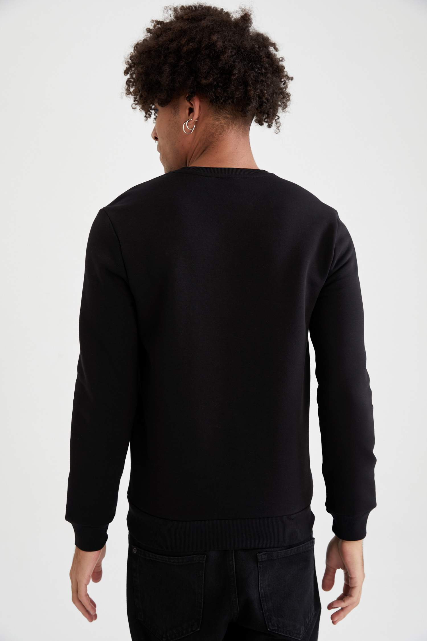 Slim Fit Bisiklet Yaka Baskılı Pamuklu Sweatshirt
