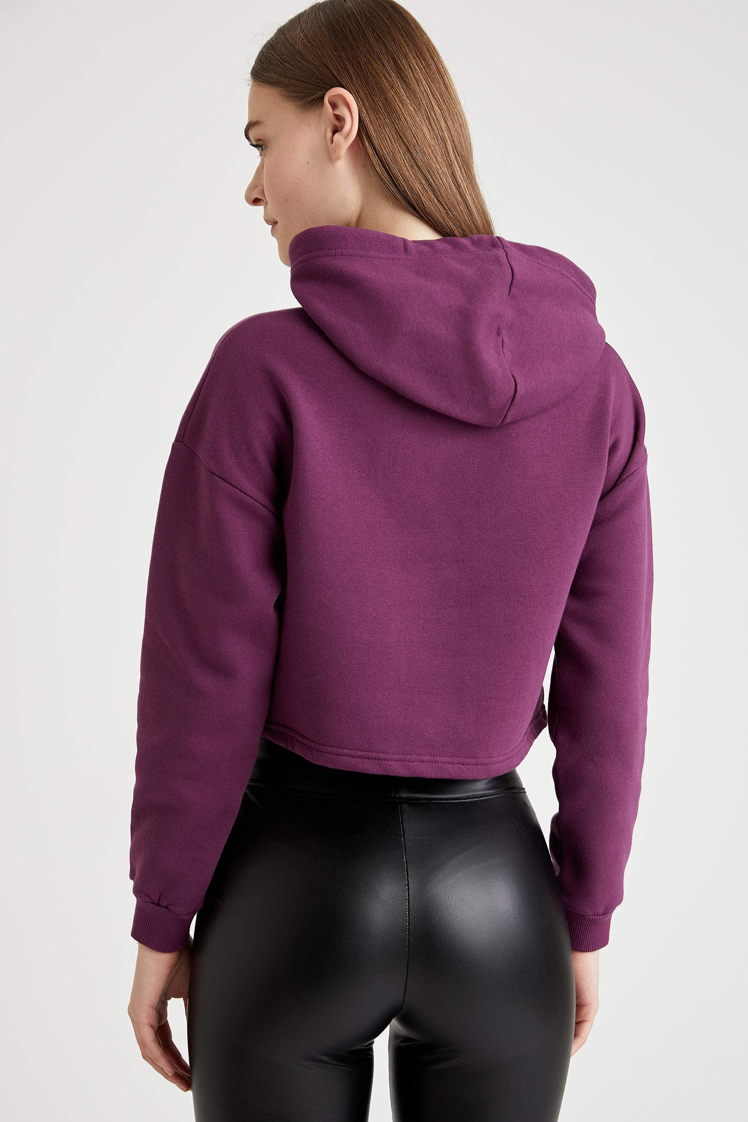 Basic Kapüşonlu Relax Fit Crop Sweatshirt