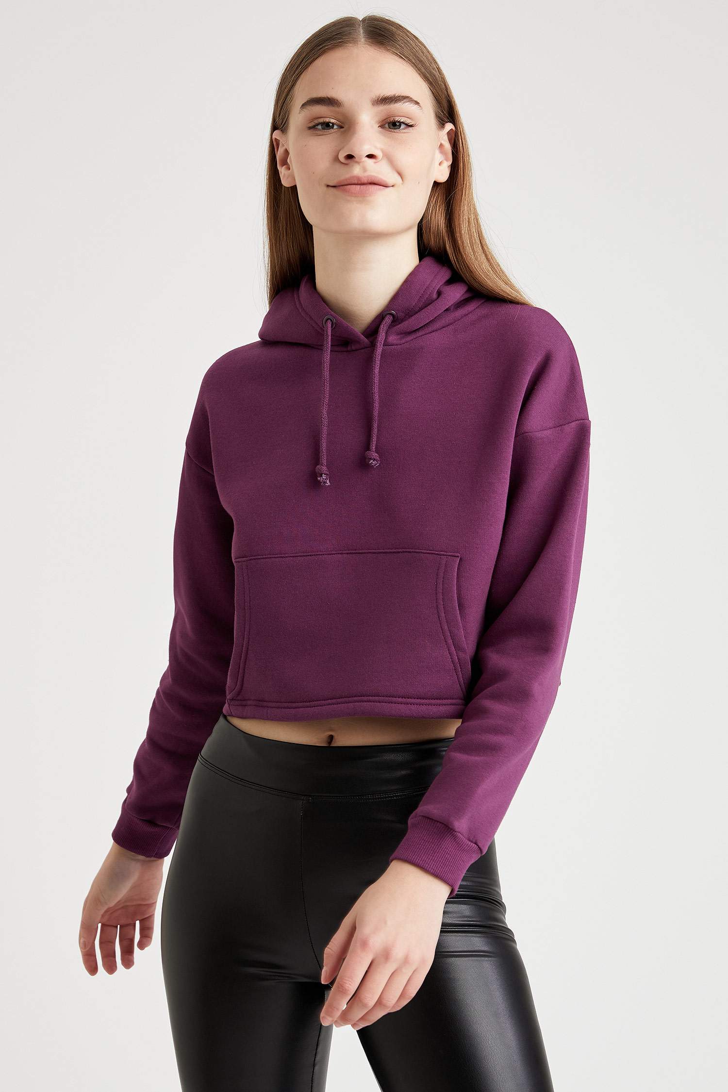 Basic Kapüşonlu Relax Fit Crop Sweatshirt