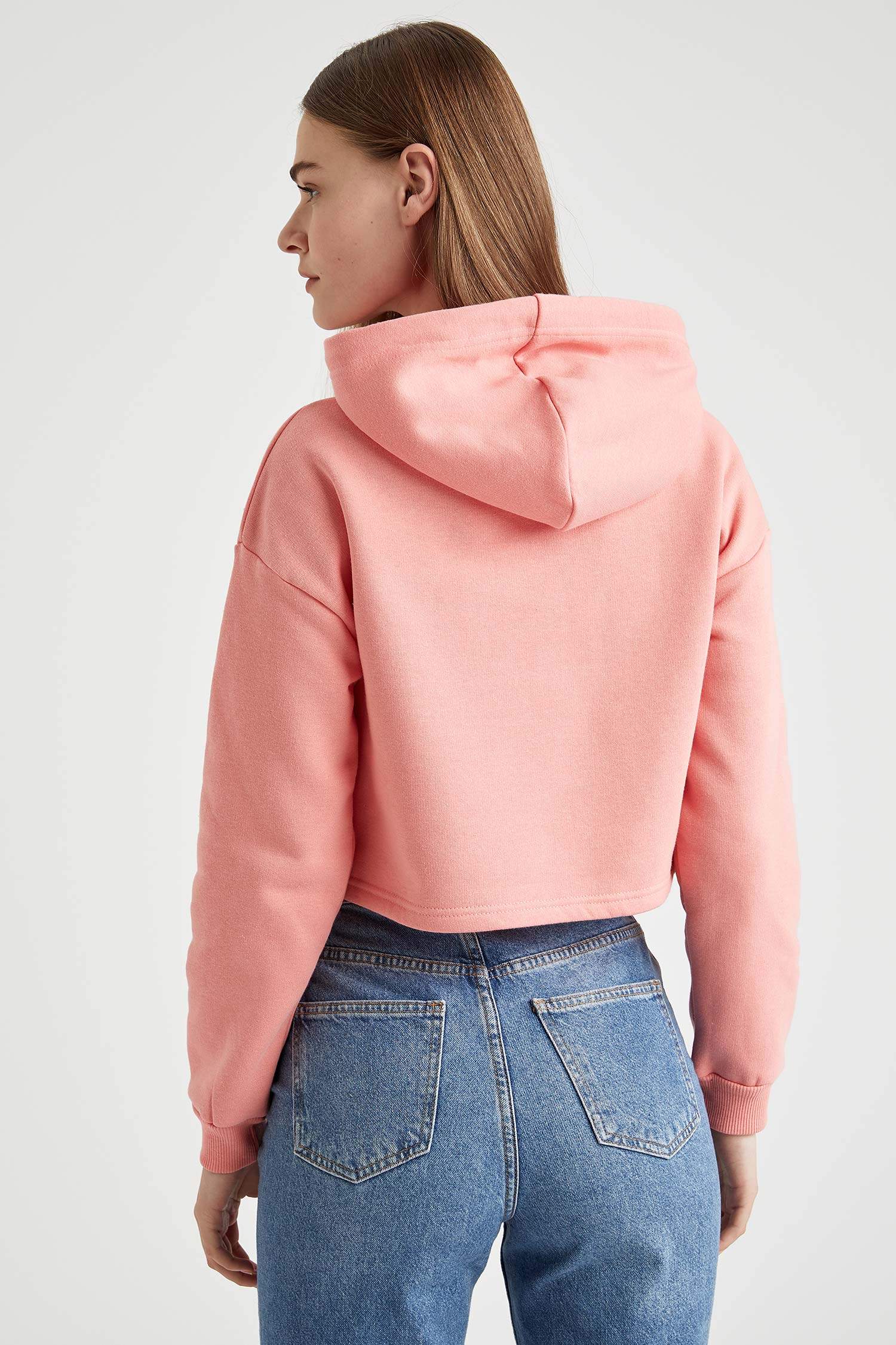Basic Kapüşonlu Relax Fit Crop Sweatshirt