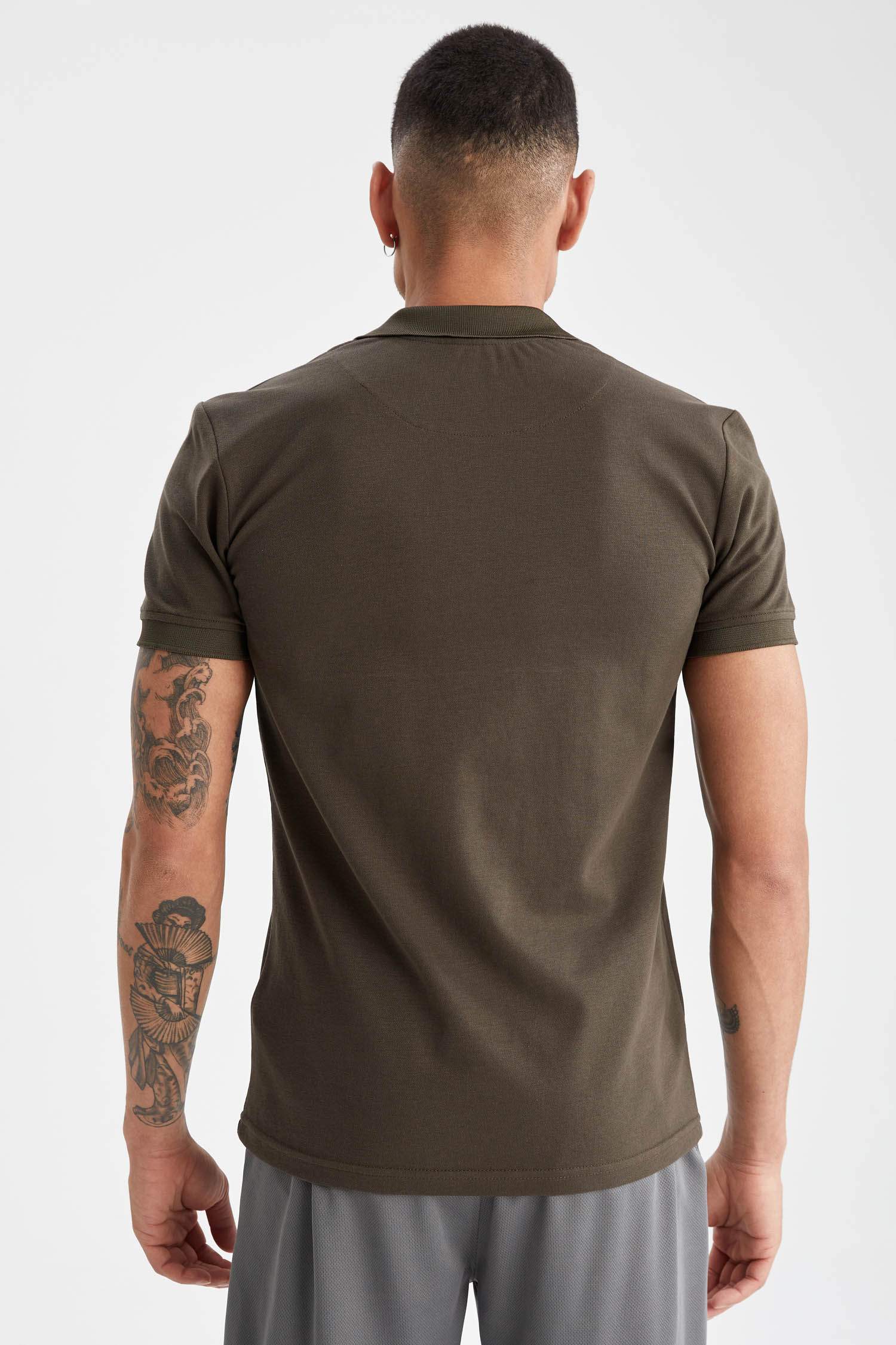 Slim Fit Polo Yaka Teknik Kumaşlı Basic Tişört