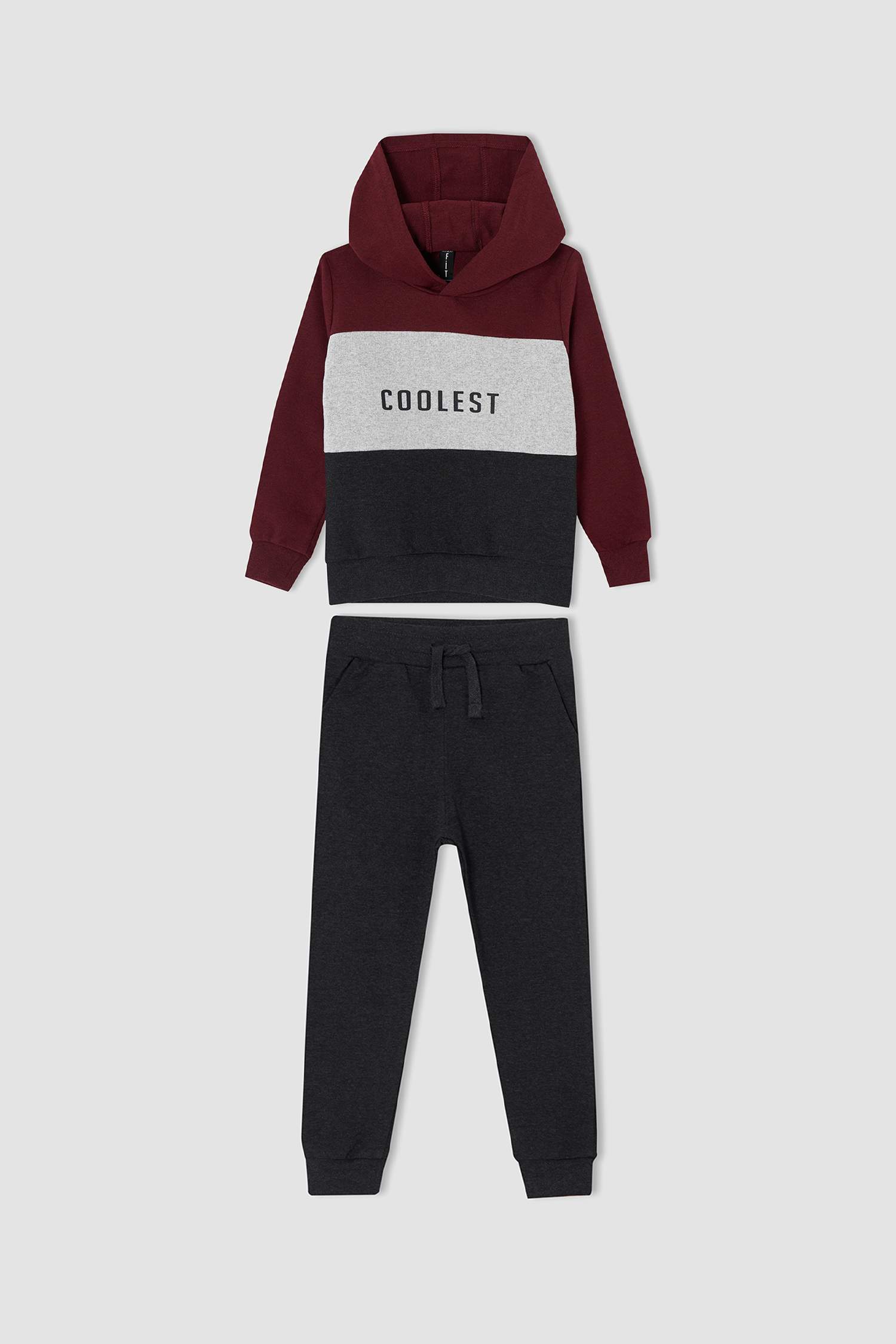 Erkek Çocuk Yazı Baskılı Renk Bloklu Sweatshirt ve Jogger Eşofman Alt Takım