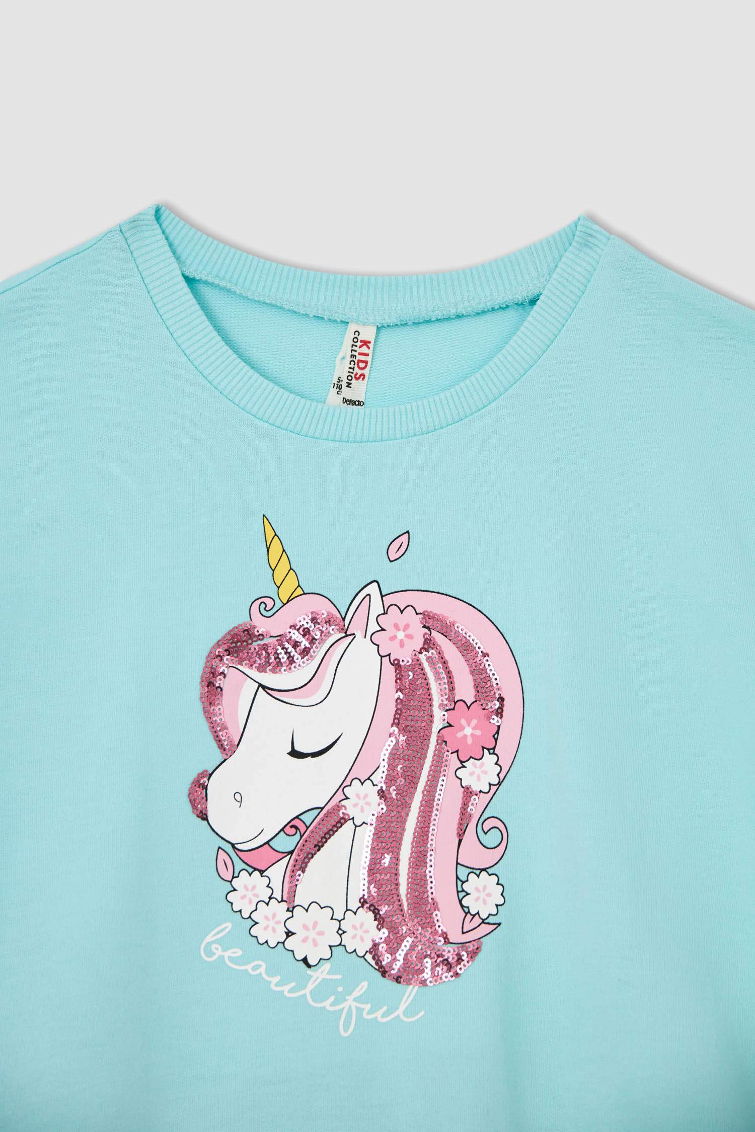 Kız Çocuk Unicorn Baskılı Tül Detaylı Elbise