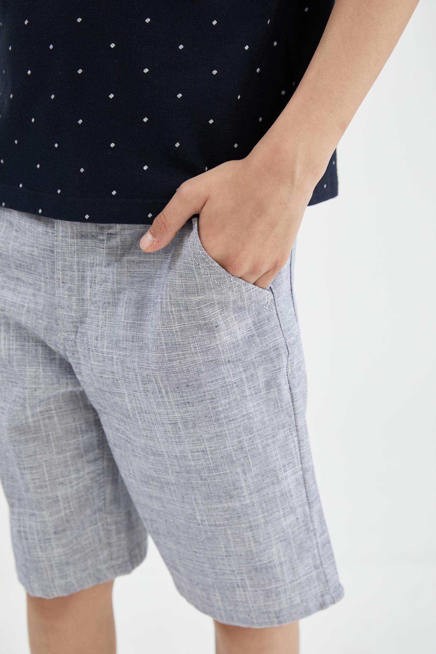 Erkek Çocuk Regular Fit Keten Görünümlü Bermuda Şort