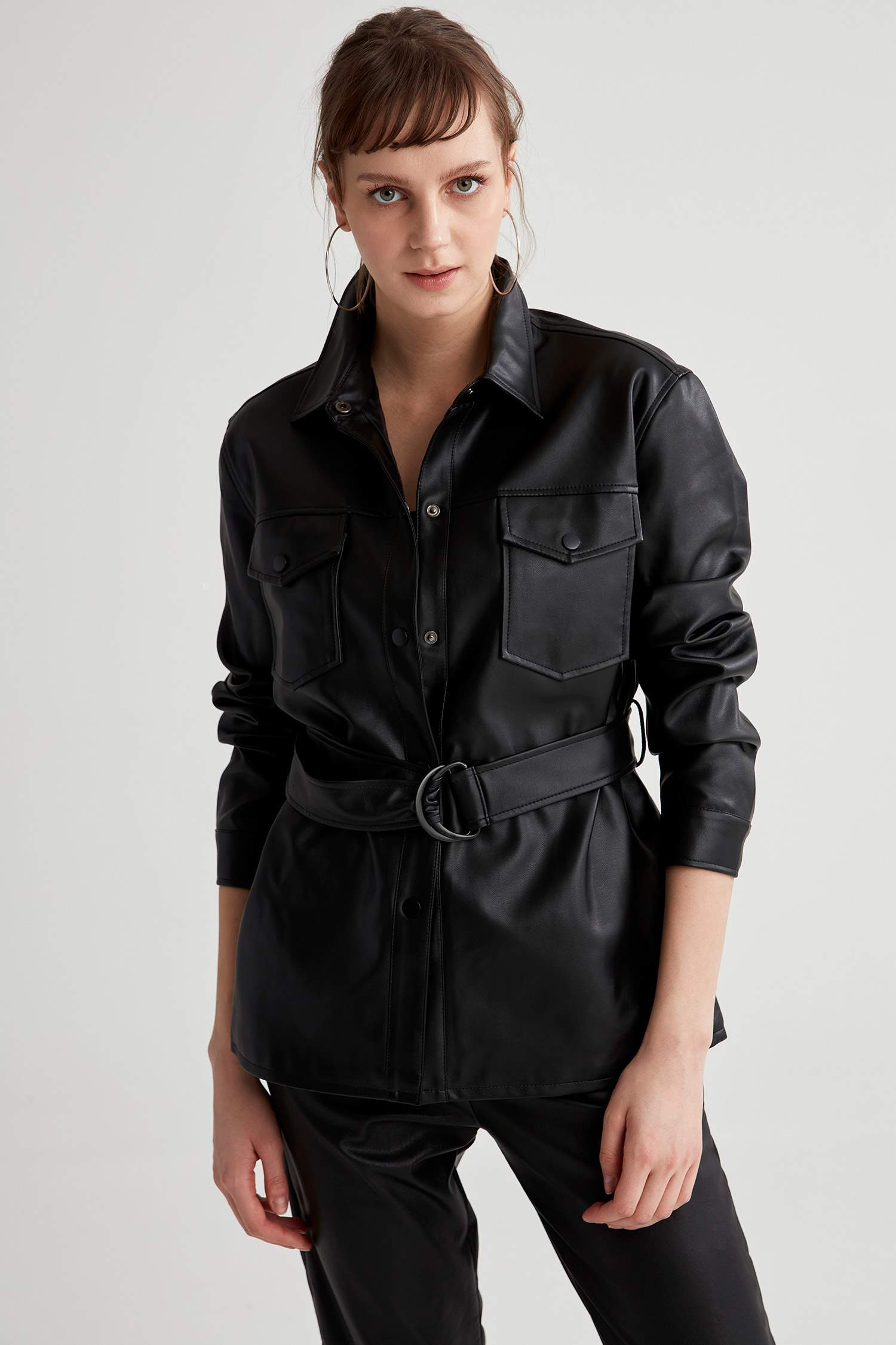 Suni Deri Regular Fit Cep Detaylı Mont