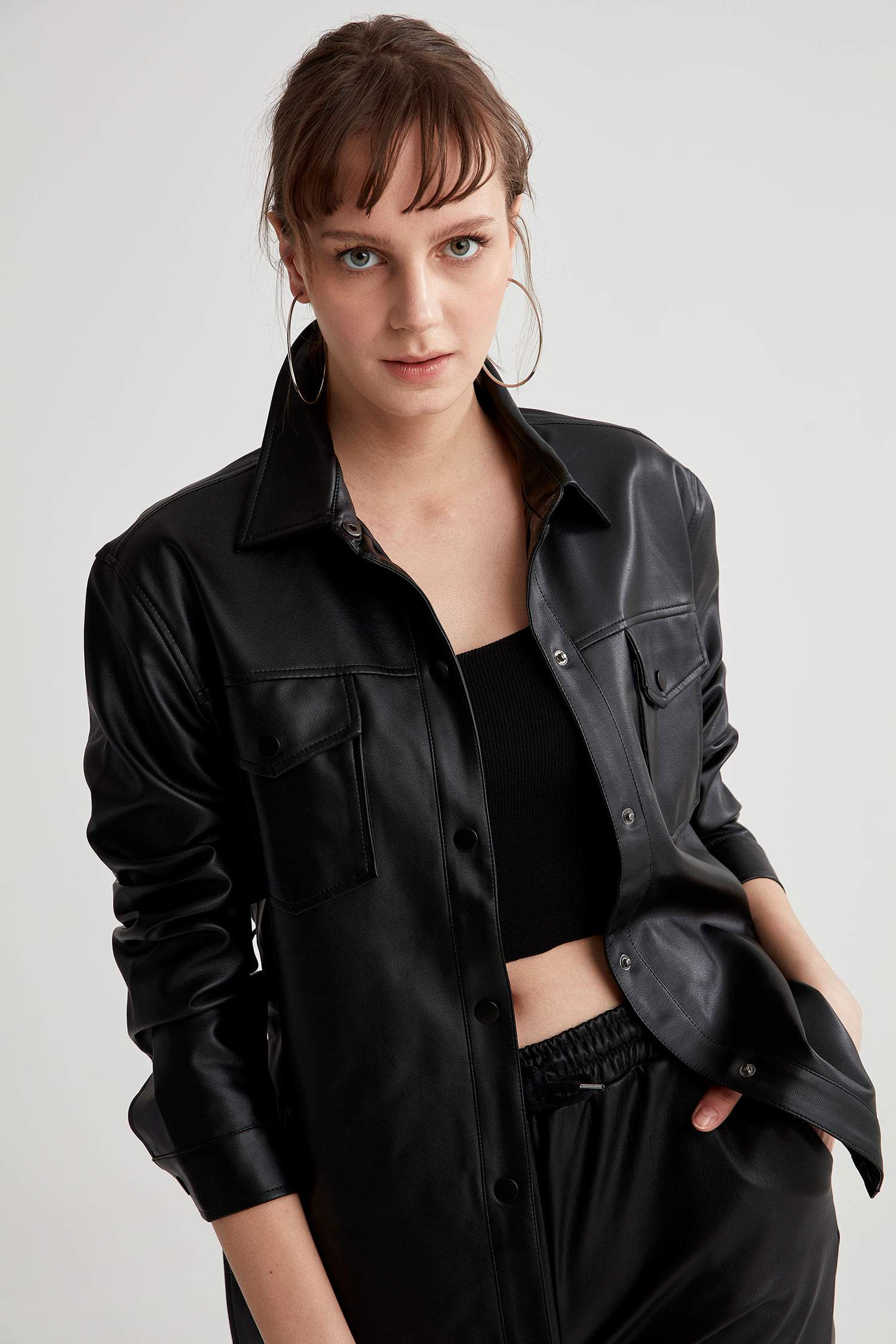 Suni Deri Regular Fit Cep Detaylı Mont
