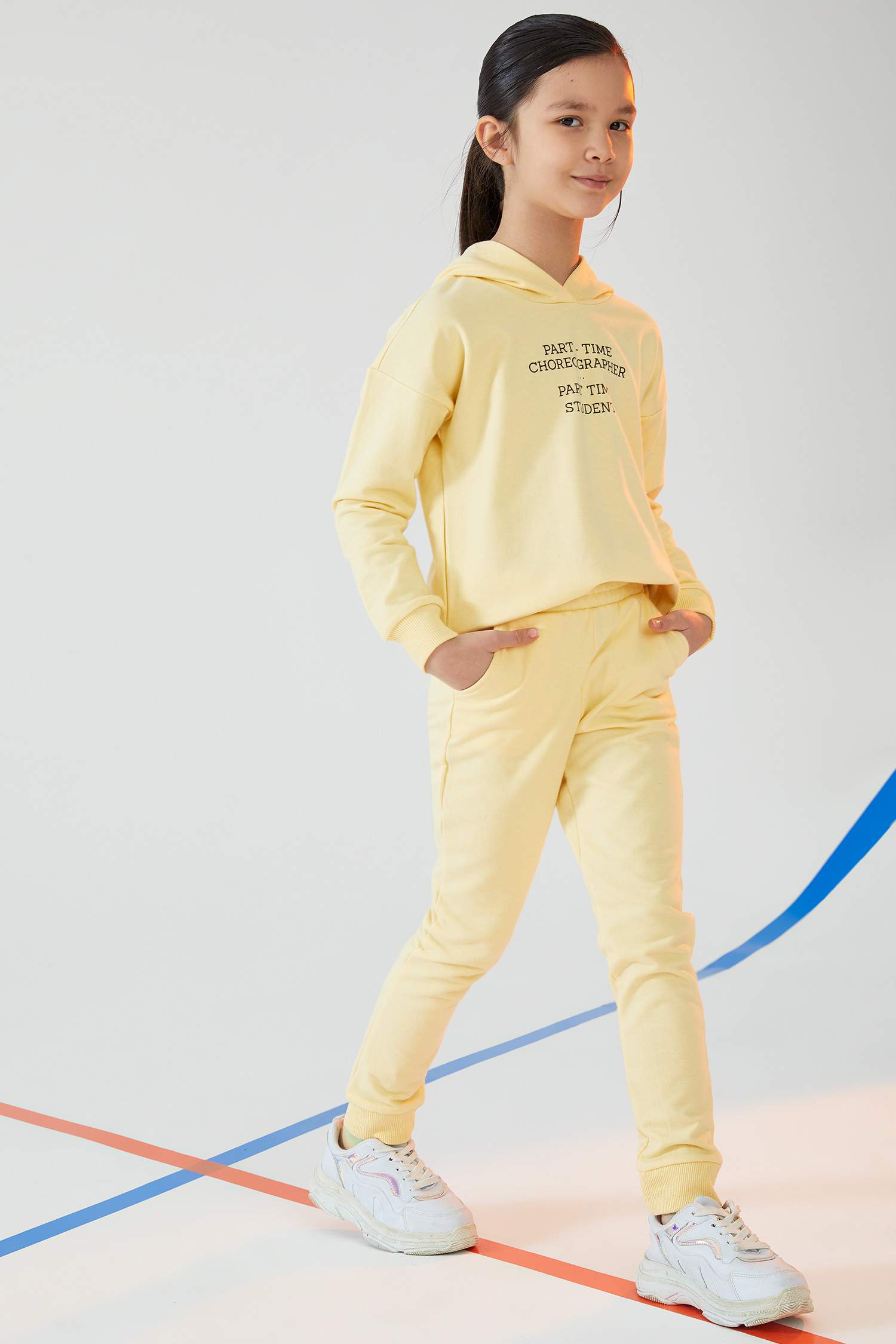 Kız Çocuk Yazı Baskılı Organik Sweatshirt ve Jogger Eşofman Alt Takımı