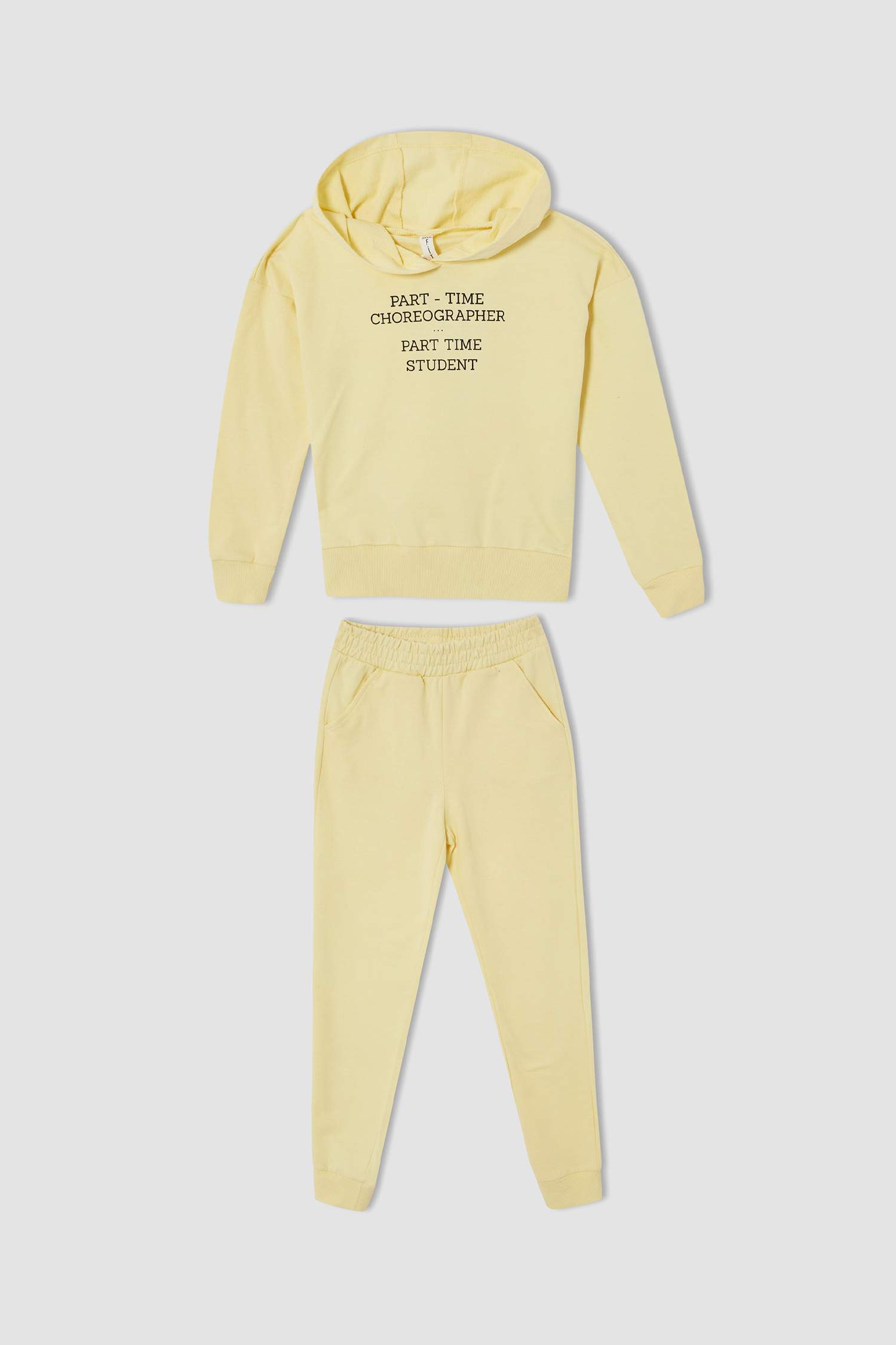 Kız Çocuk Yazı Baskılı Organik Sweatshirt ve Jogger Eşofman Alt Takımı