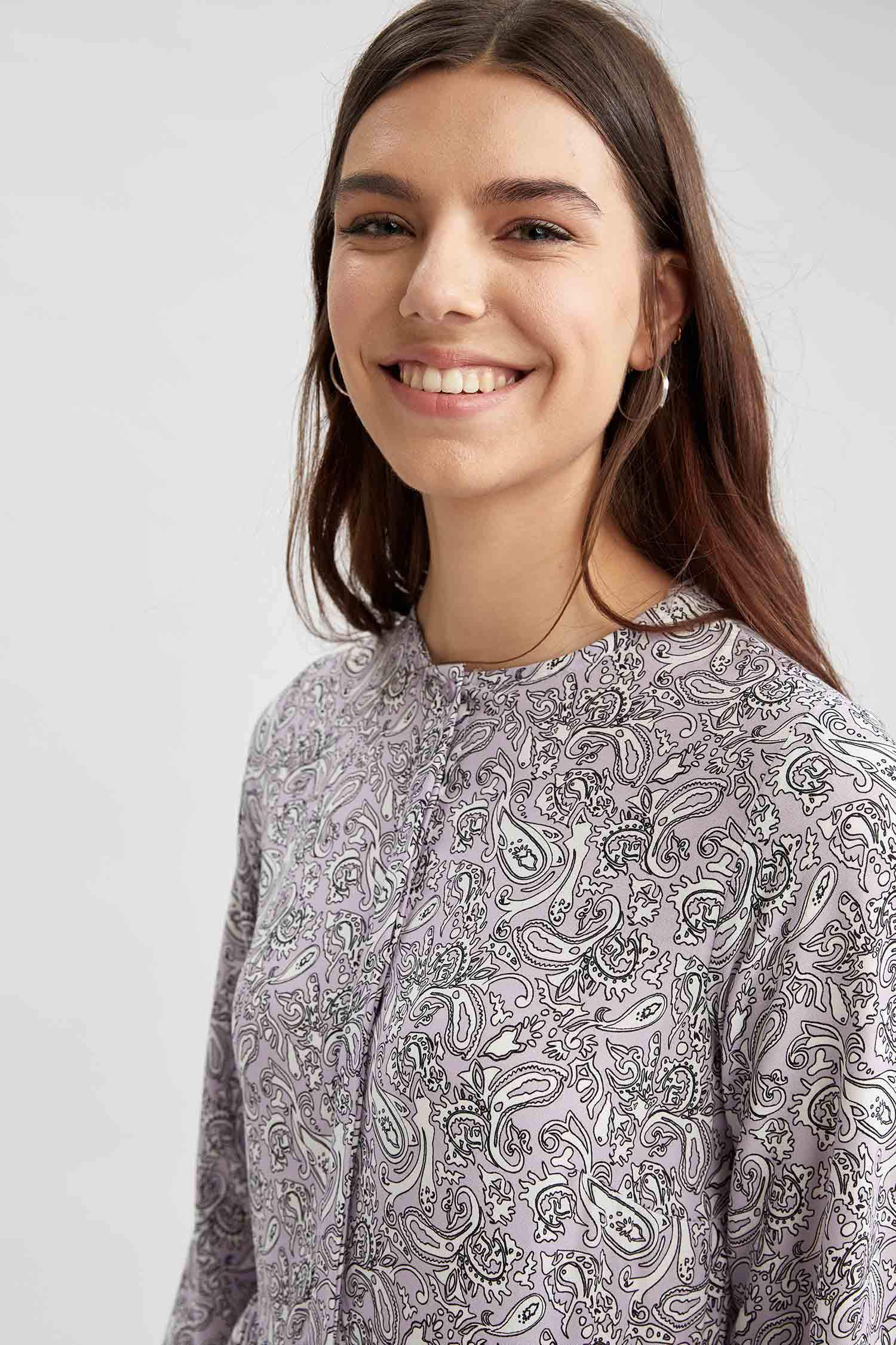 Volanlı Çicek Desenli Maxi Elbise