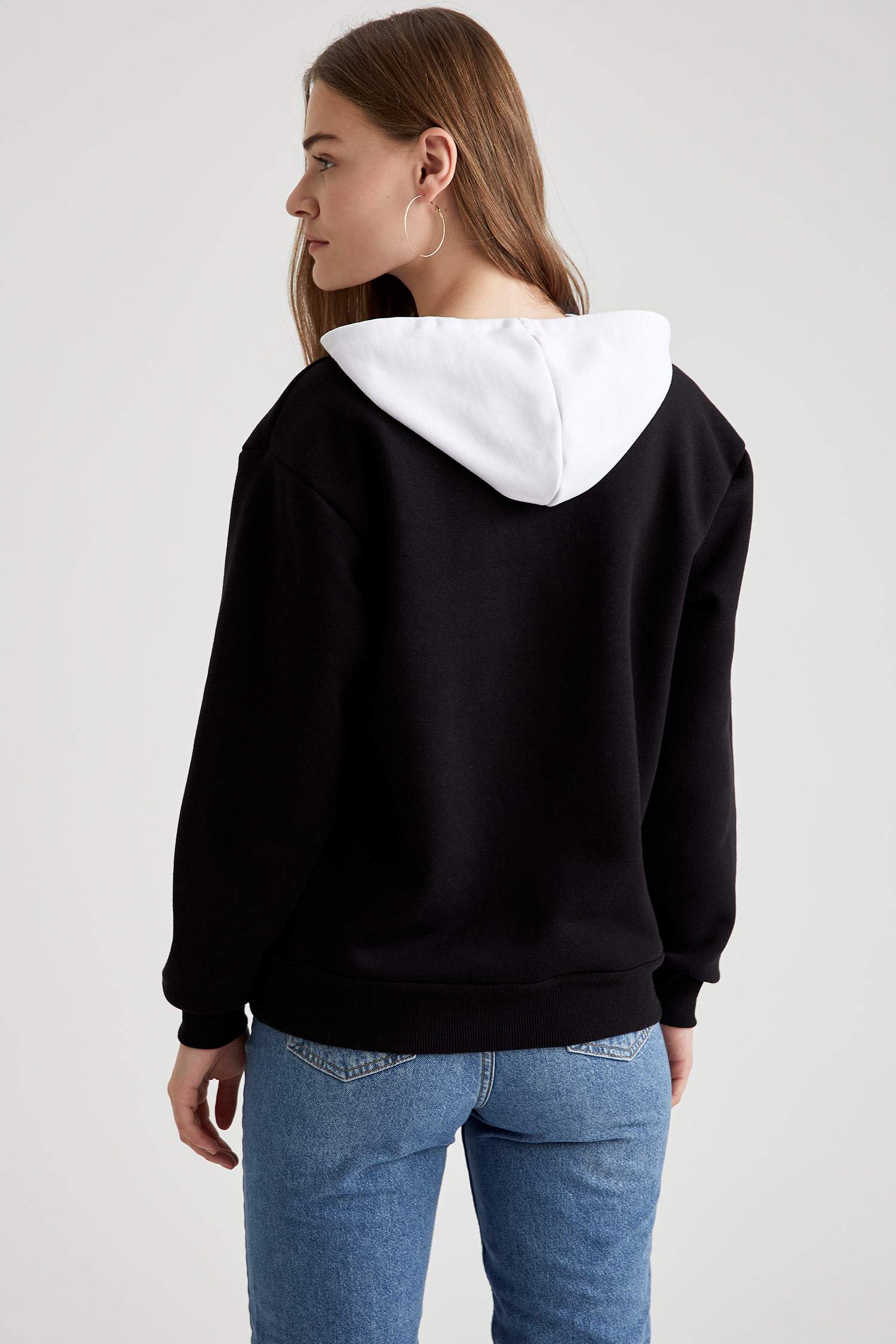 Oversize Fit Slogan Baskılı Kapüşonlu Sweatshirt