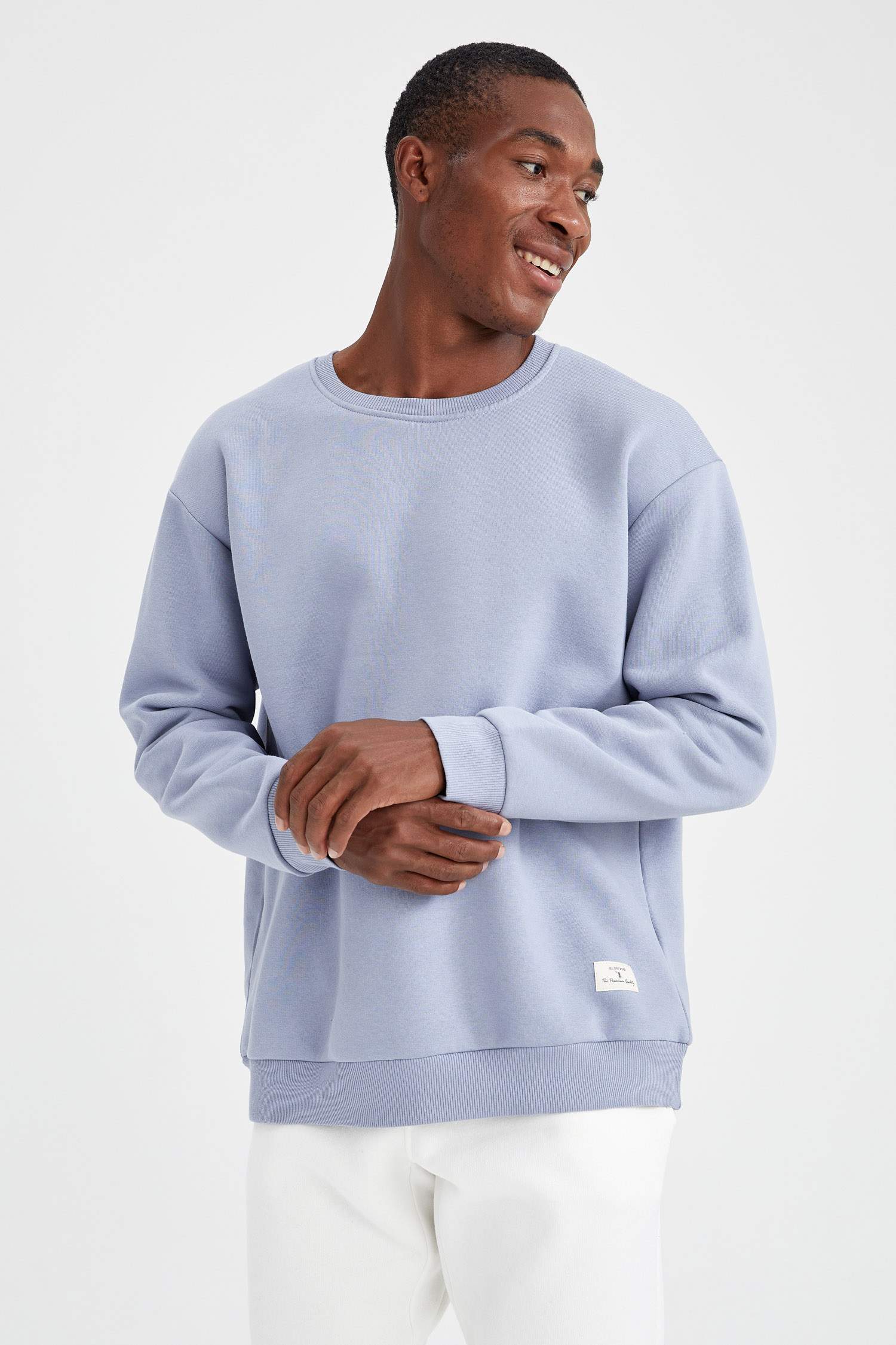 Oversize Fit Bisiklet Yaka Basic Pamuklu Sweatshirt