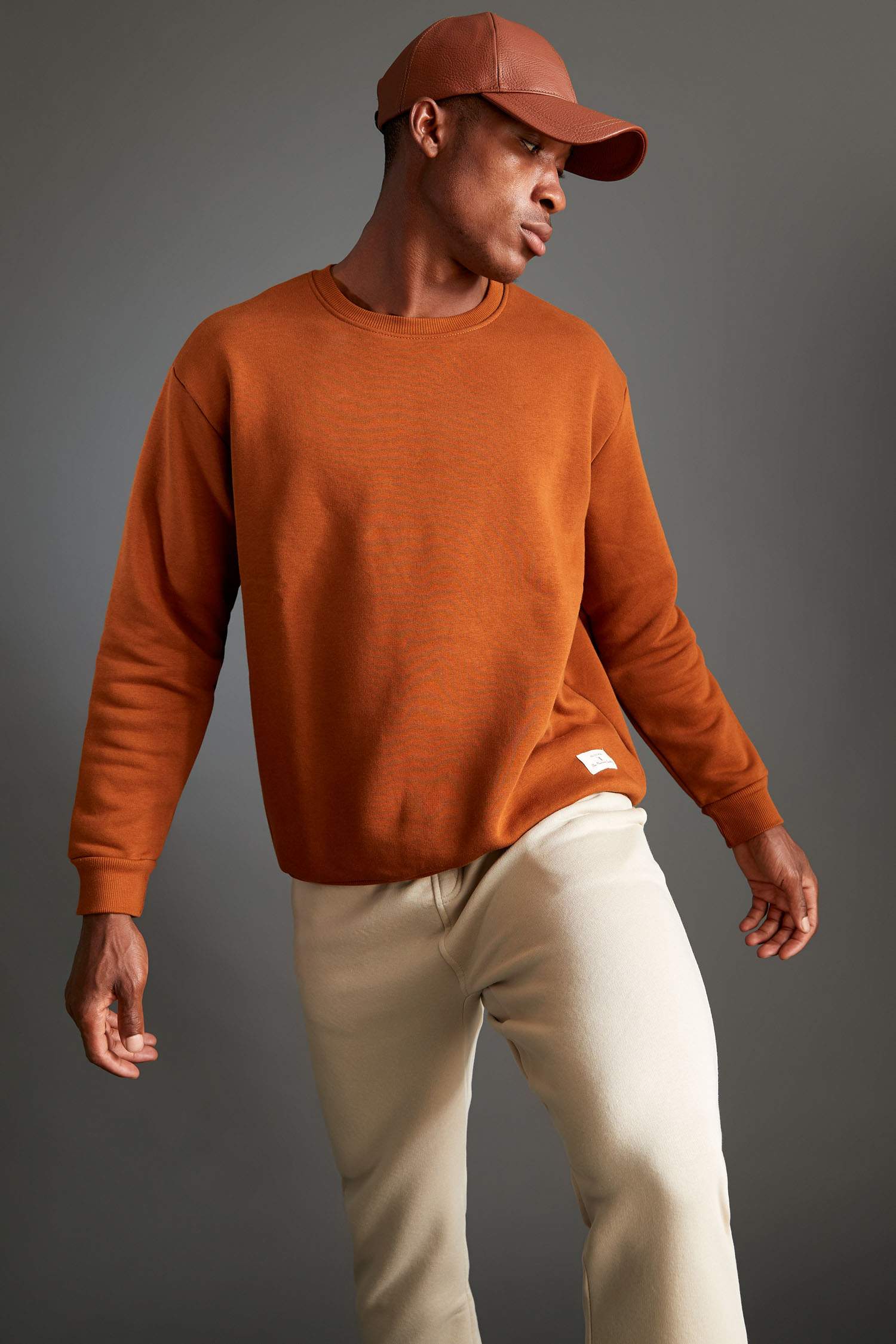 Oversize Fit Bisiklet Yaka Basic Pamuklu Sweatshirt