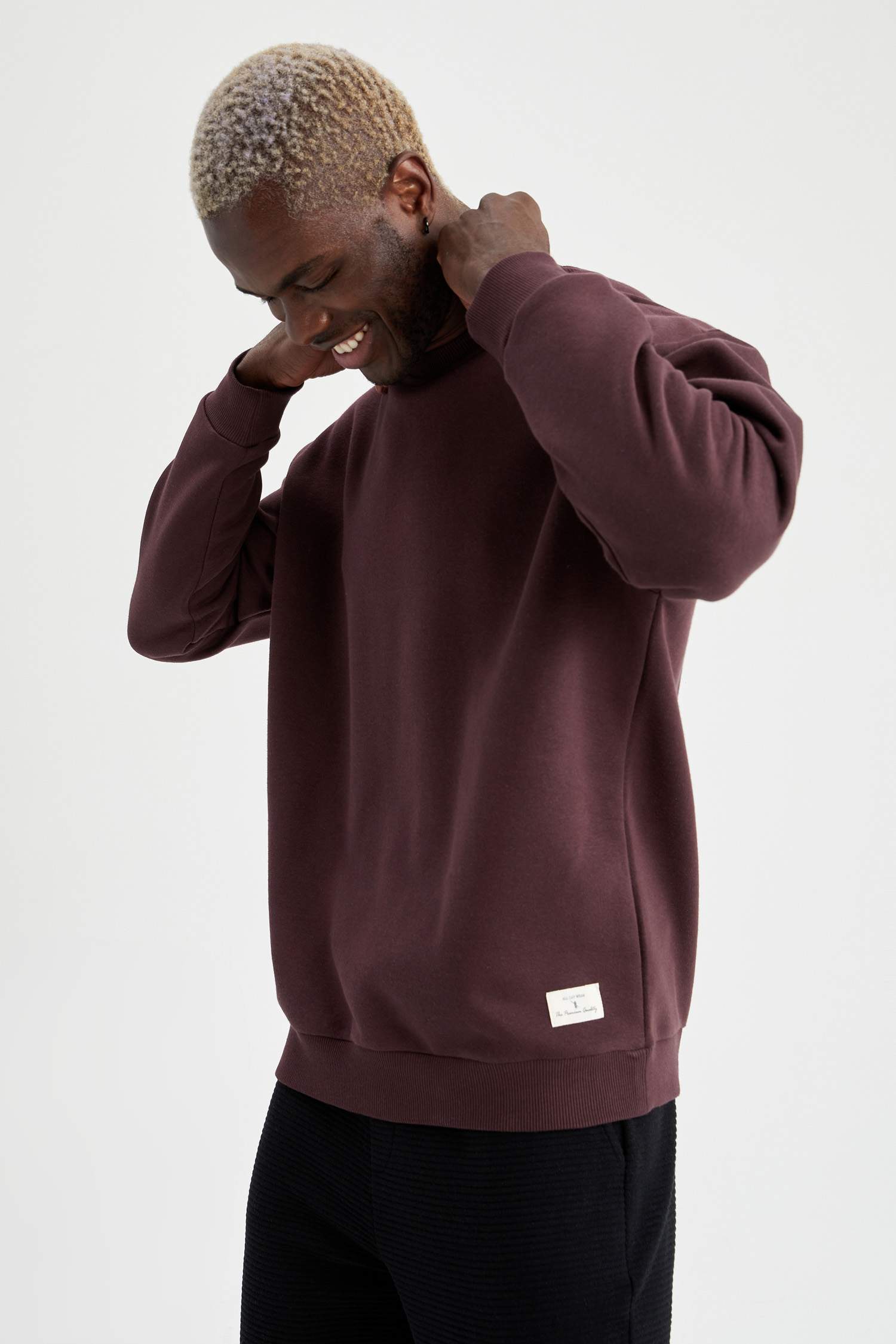 Oversize Fit Bisiklet Yaka Basic Pamuklu Sweatshirt
