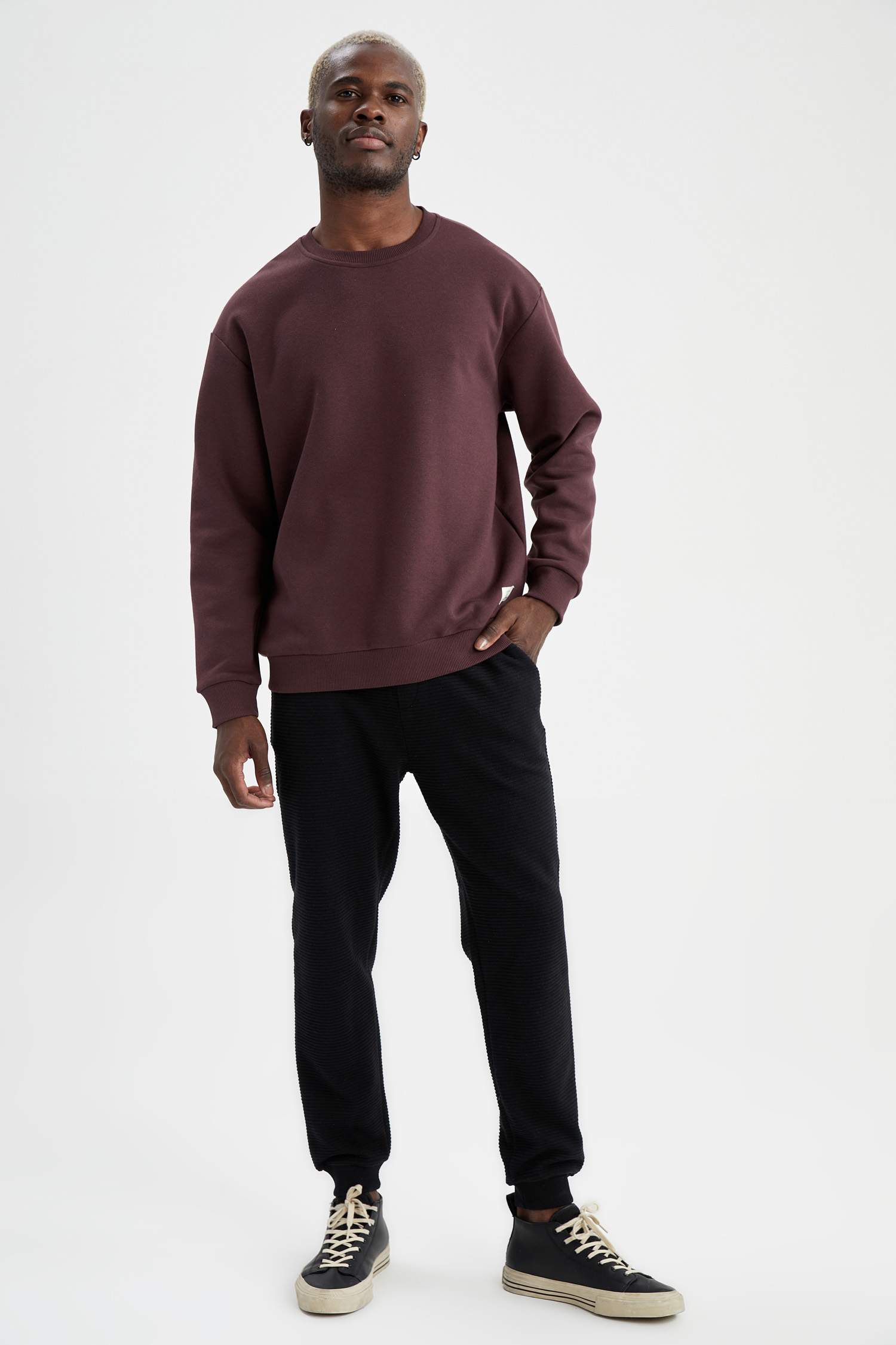 Oversize Fit Bisiklet Yaka Basic Pamuklu Sweatshirt