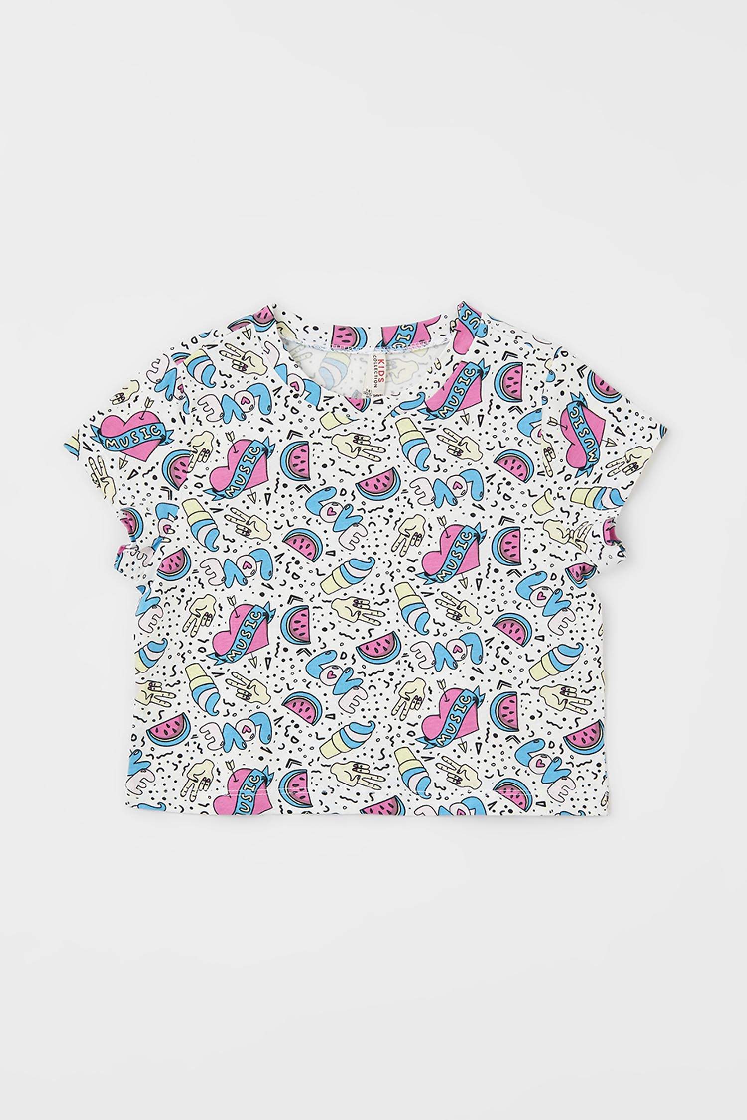 Kız Çocuk Love Desenli Crop Kısa Kollu Tişört