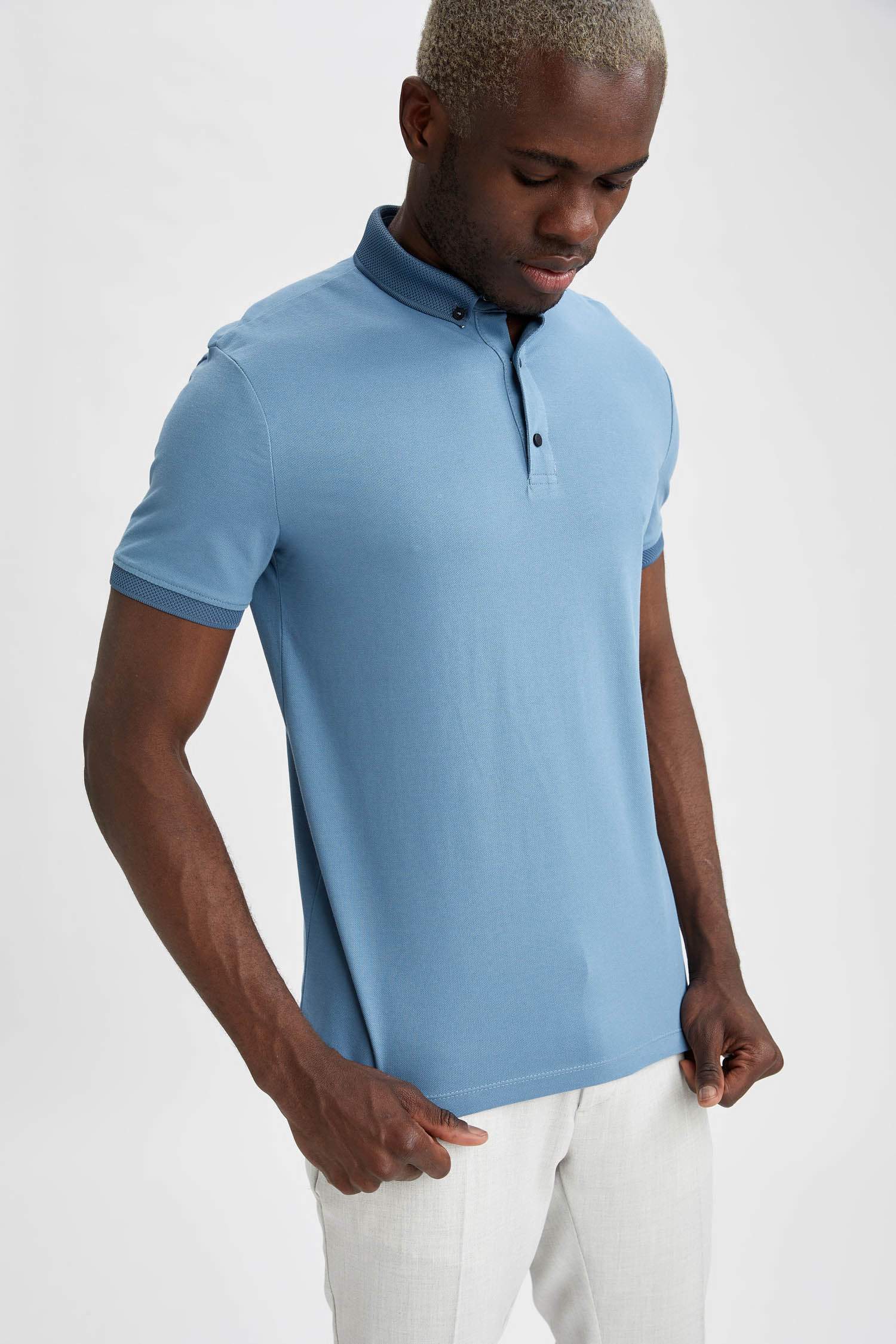 Slim Fit Polo Yaka Basic Kısa Kollu Pamuklu Penye Tişört