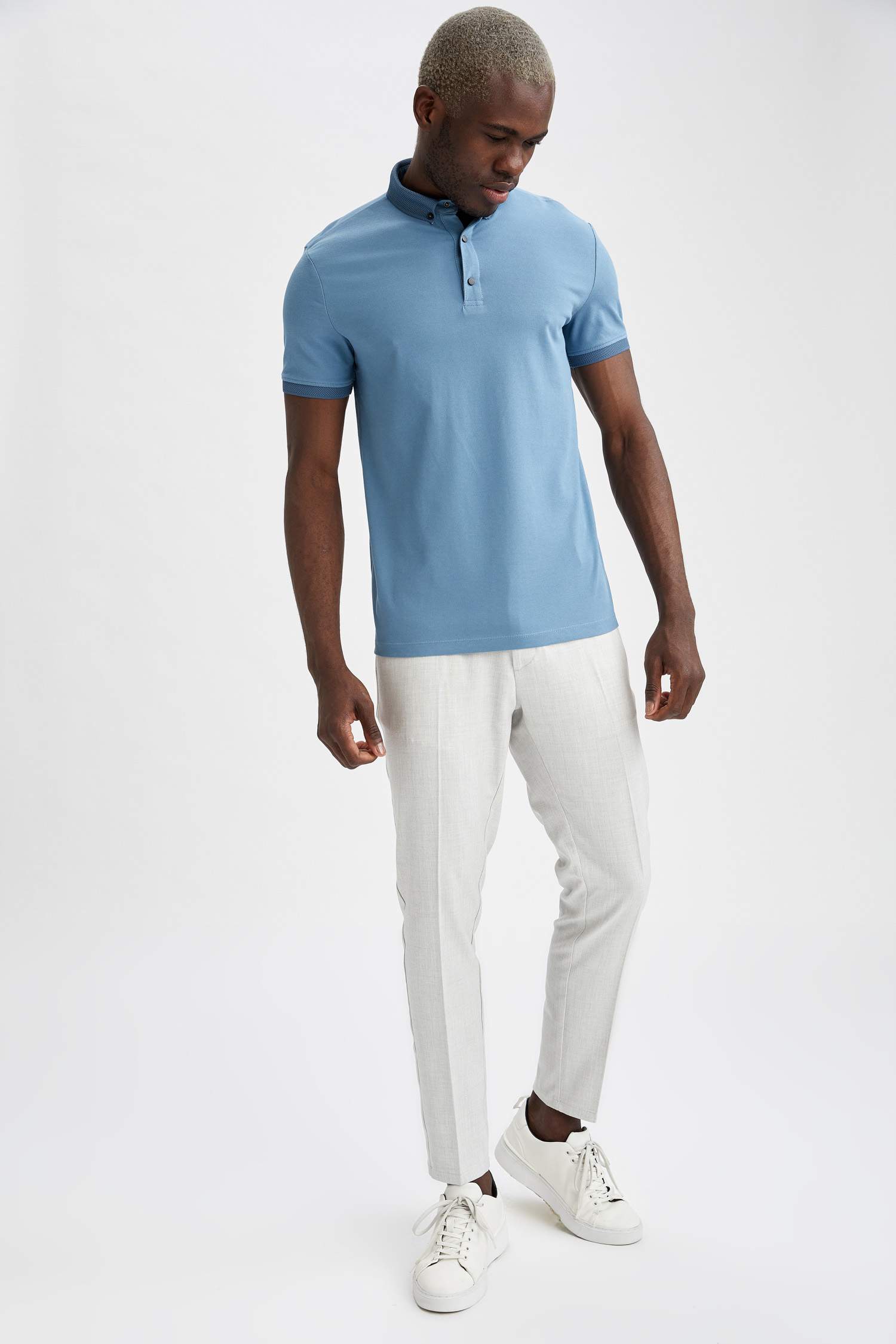 Slim Fit Polo Yaka Basic Kısa Kollu Pamuklu Penye Tişört