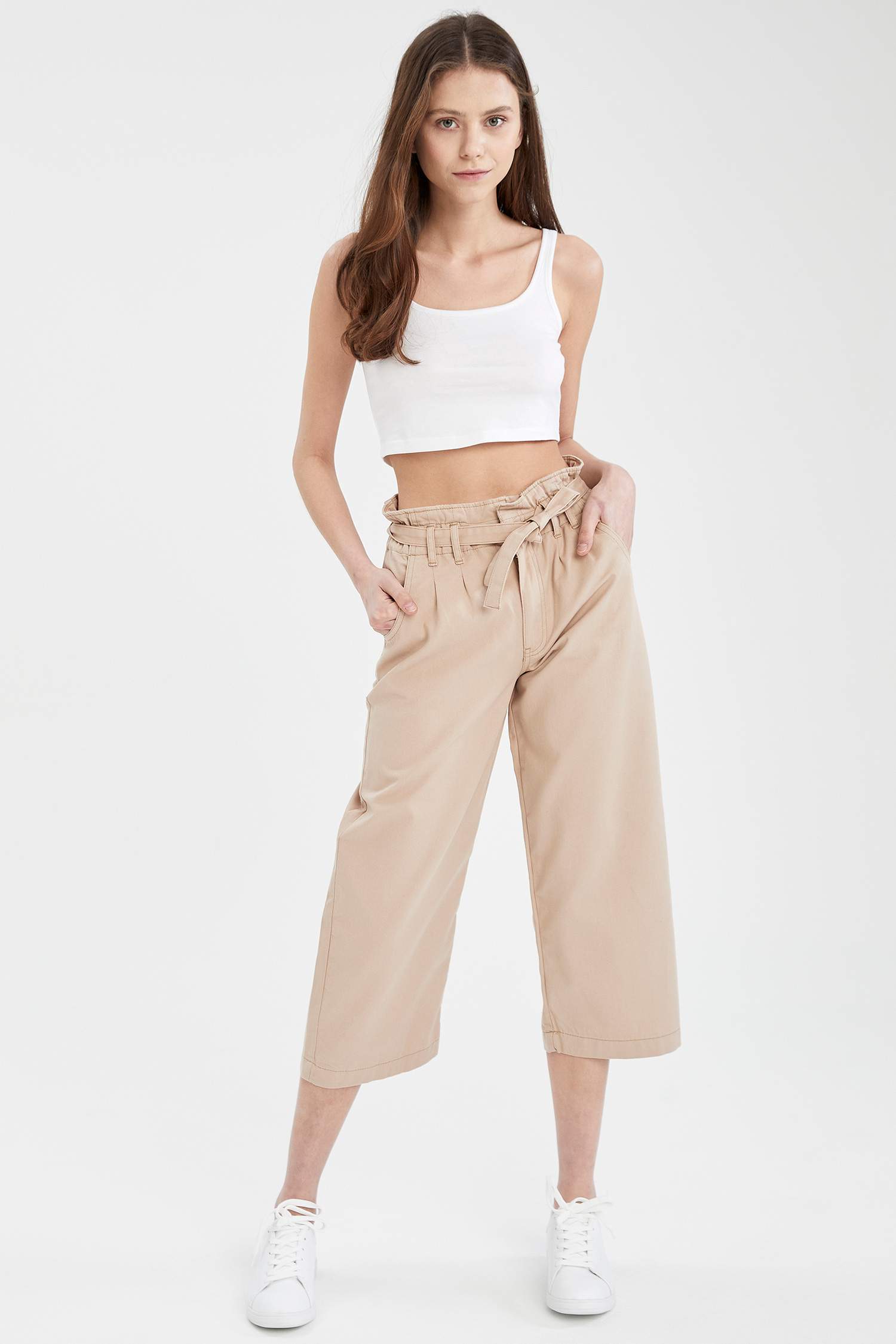 Paperbag Fit Kuşaklı Culotte Pantolon