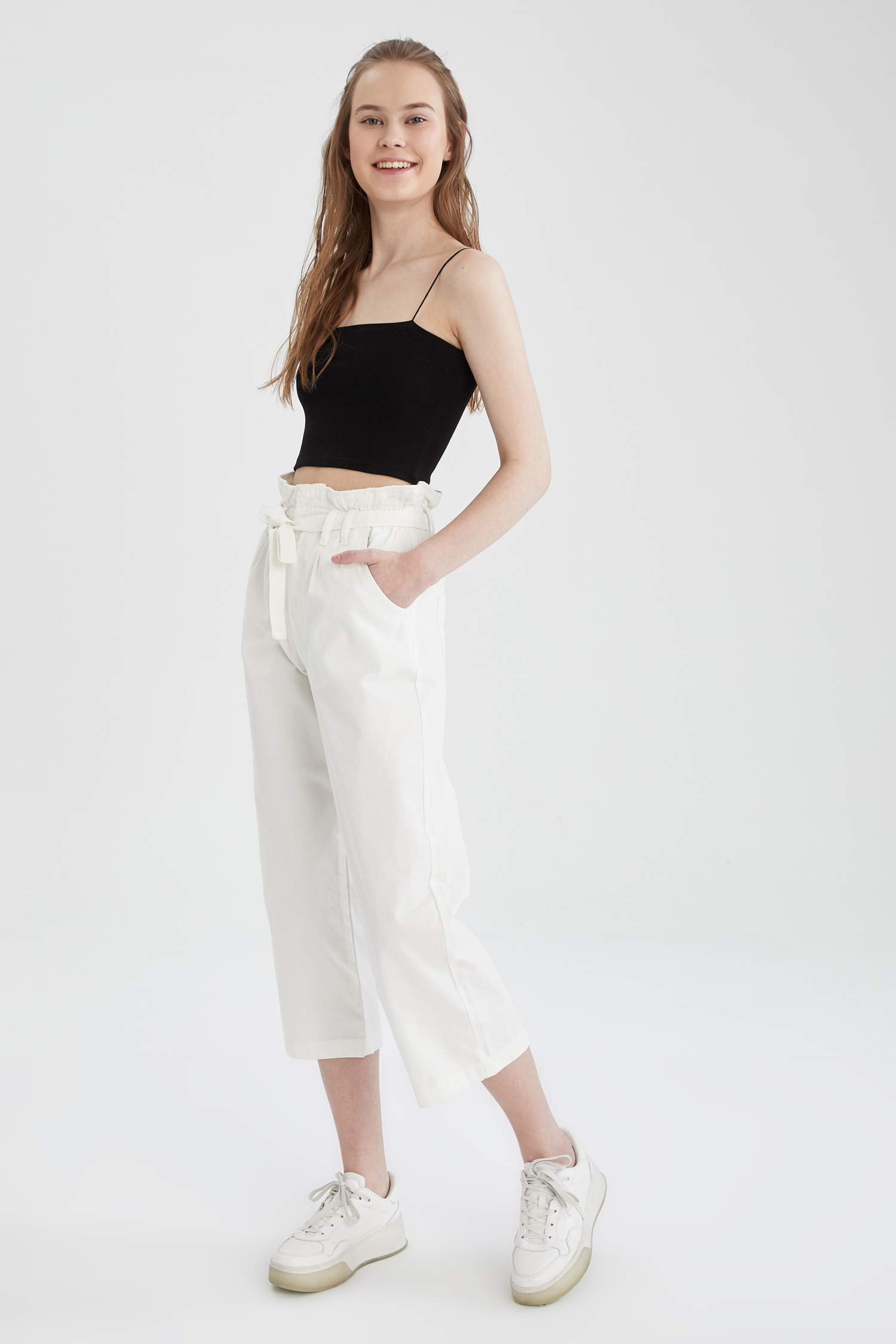 Paperbag Fit Kuşaklı Culotte Pantolon
