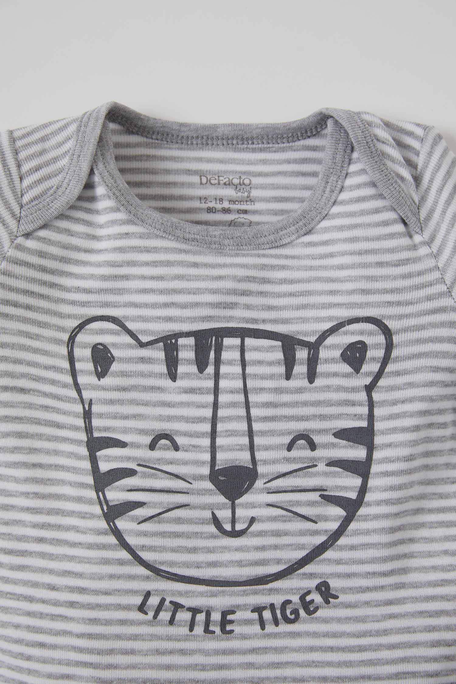 Erkek Bebek Sevimli Aslan Baskılı Kısa Kol Çıtçıtlı Body