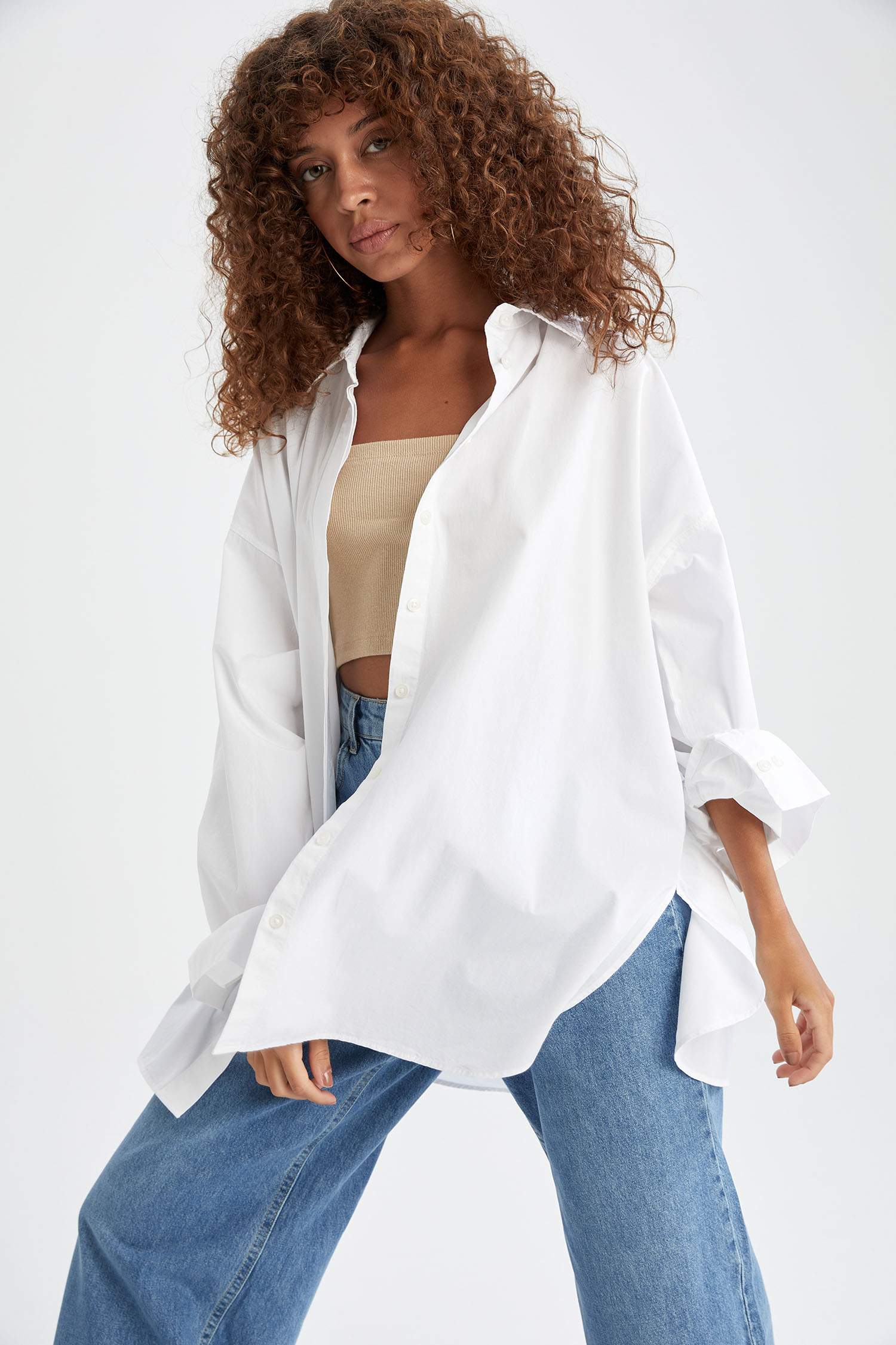 Basic Oversize Fit Poplin Gömlek Tunik